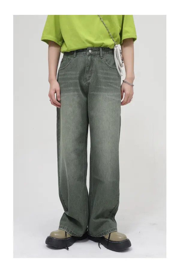 Japanese Brand Hayase x Hada Loose fit washed mid-rise green frayed jeans Size US 32 / EU 48 - 1 Thumbnail