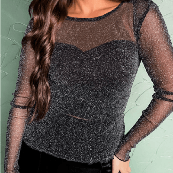 Other Black Metallic Glitter Mesh Long Sleeve Top Size S / US 4 / IT 40 - 6 Thumbnail