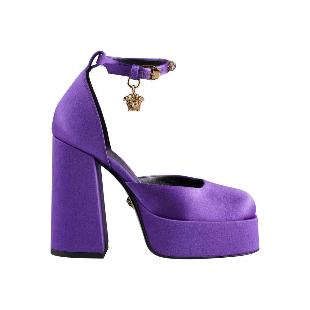 VERSACE VIOLET LOGO LEATHER PUMP SIZE 35
