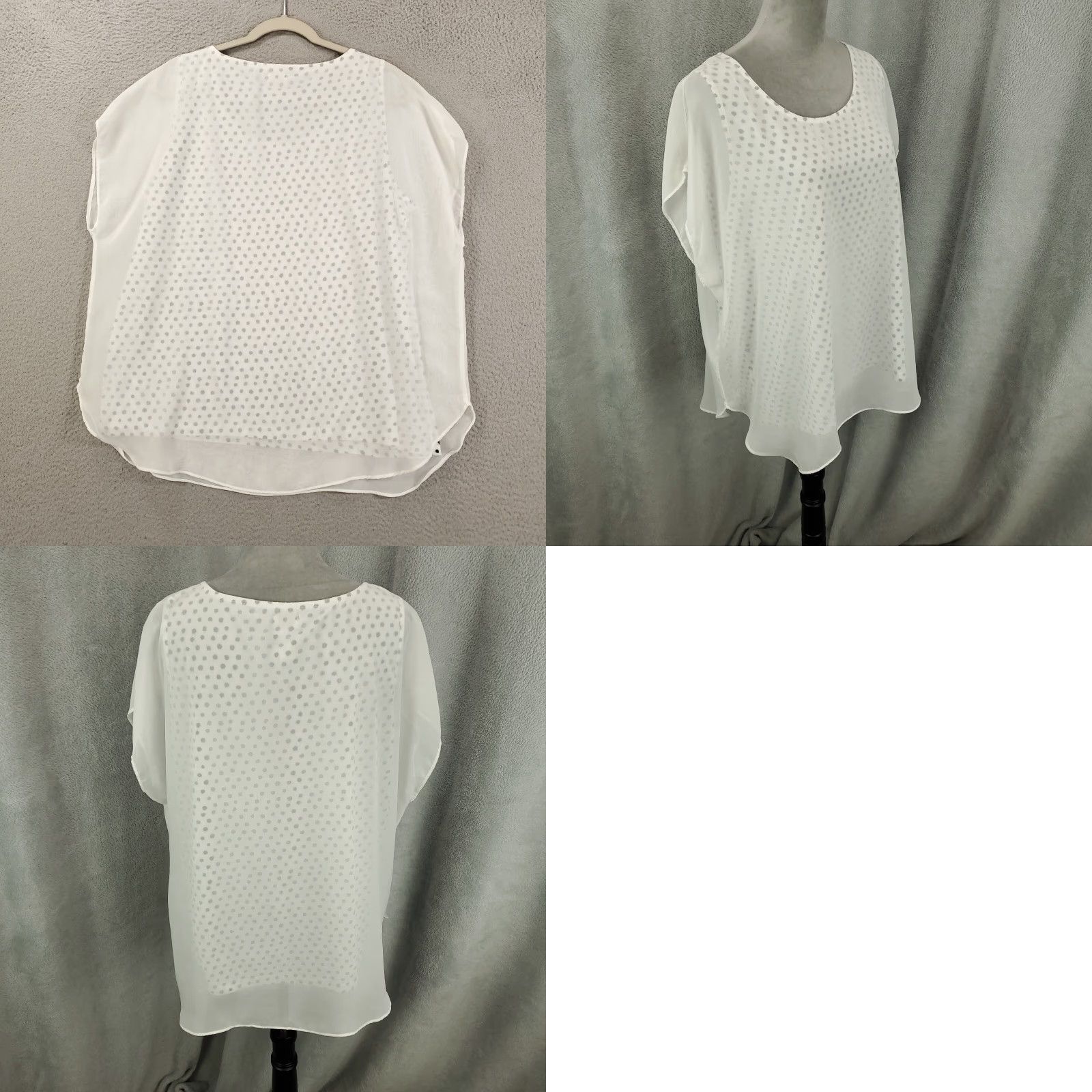 Vintage Chicos Womens Blouse XL White Polka Dot Short Flutter Sleeve Round Neck Pullover Lightweight Tunic Casual/Business M L Mens Womens Girls Boys Size XL / US 12-14 / IT 48-50 - 8 Thumbnail