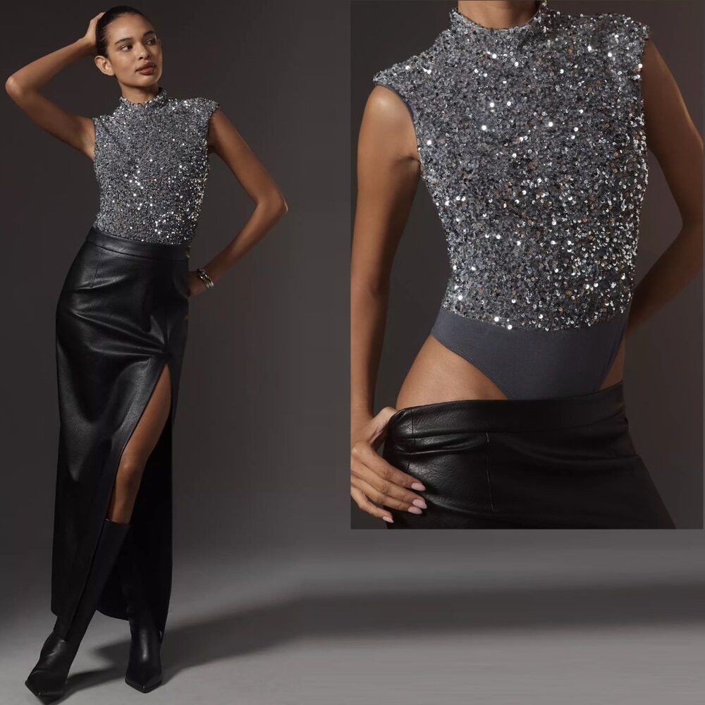 Other New Bardot Kelso Velvet Sequin Bodysuit Size S Size S / US 4 / IT 40 - 2 Thumbnail