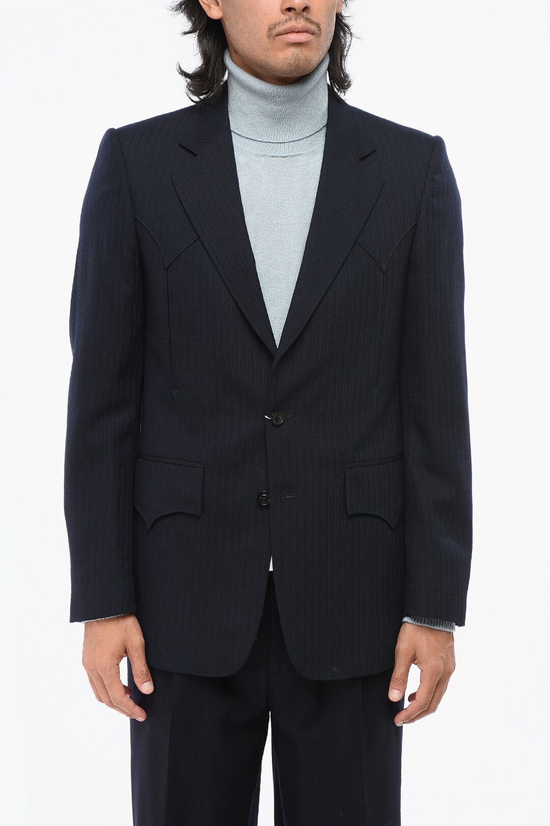 Maison Margiela og1mm0825 Ton Sur Ton Striped Wool Blazer in Blue Size US M / EU 48-50 / 2 - 1 Thumbnail