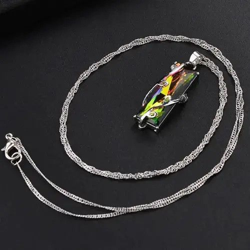 VIBE Chrome Rainbow Stone Necklace Modern Chain Goth Ivy Leaf Size ONE SIZE - 1 Thumbnail