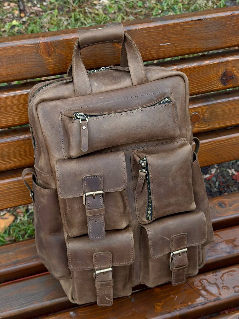 Handmade Backpack Genuine vintage leather CrazyHorse Size ONE SIZE - 1 Thumbnail