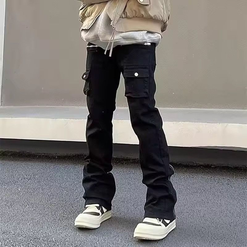 Japanese Brand Black Multi-Zip Cargo Flared Pants - Stacked Fit Size US 32 / EU 48 - 4 Thumbnail