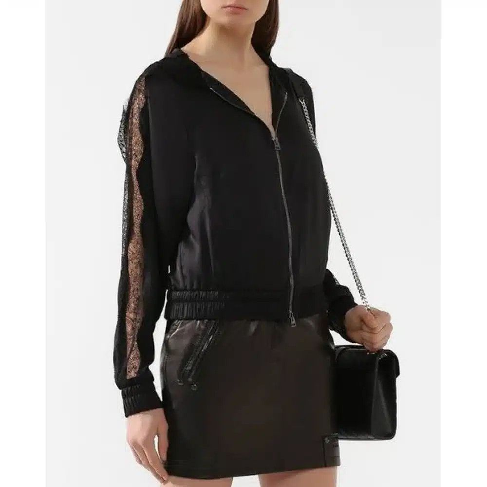 Tom Ford o1loc1c0525 CS1041 Silk & Lace Hoodie Jacket in Black Size S / US 4 / IT 40 - 4 Thumbnail
