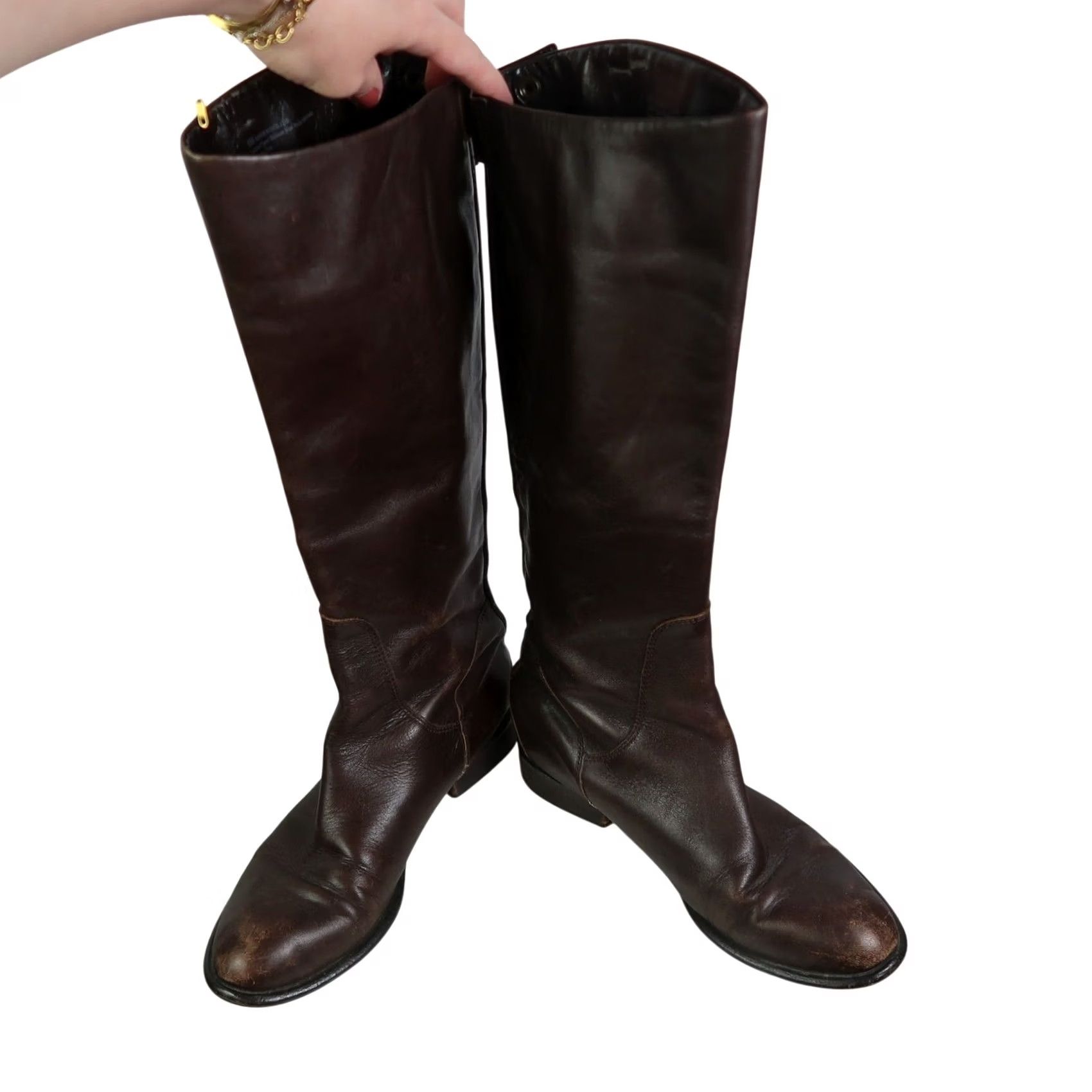 Franco Sarto Franco Sarto Rider Boots Knee High Leather Brown 8 Women Riding Boot Zip 1" heel 17" height 15" calf Southwestern Casual Fall Winter Spring Size US 8 / IT 38 - 3 Thumbnail