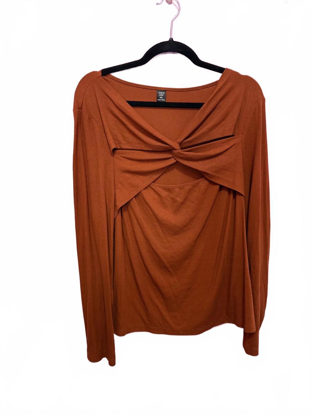Designer Stylish Rust Long-Sleeve Top with Twist Detail Size 4XL / US 24-26 - 2 Thumbnail