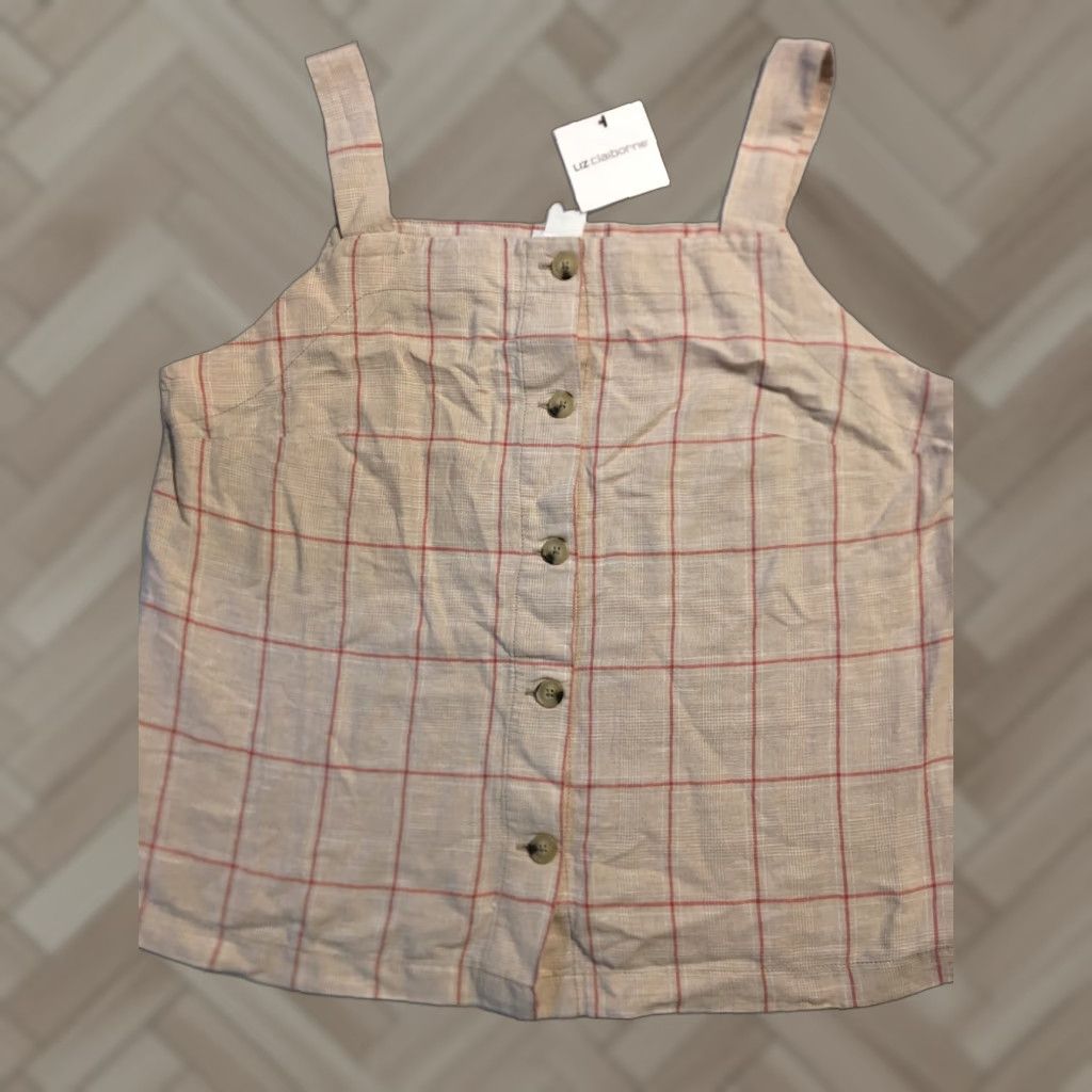 Liz Claiborne Liz Claiborne Tank Womens Large Sleeveless Scoop Neck Fringe Linen/Cotton Multicolor Red Check NWT Casual Spring Boys/Girls Mens/Womens Size L / US 10 / IT 46 - 1 Thumbnail