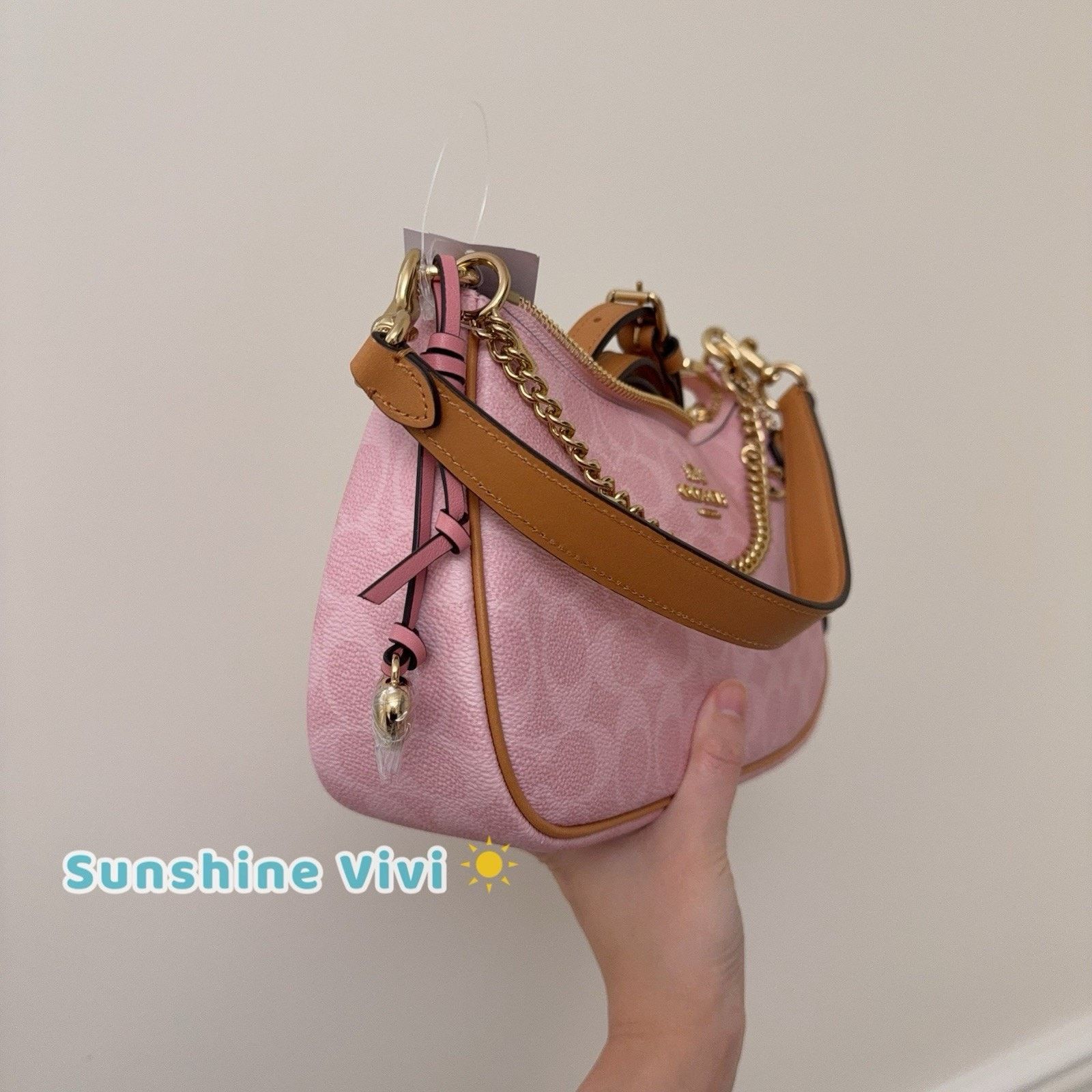 Coach NWT Coach Gold Powder Pink Teri Shoulder Bag Charms CEA20 Size ONE SIZE - 3 Thumbnail