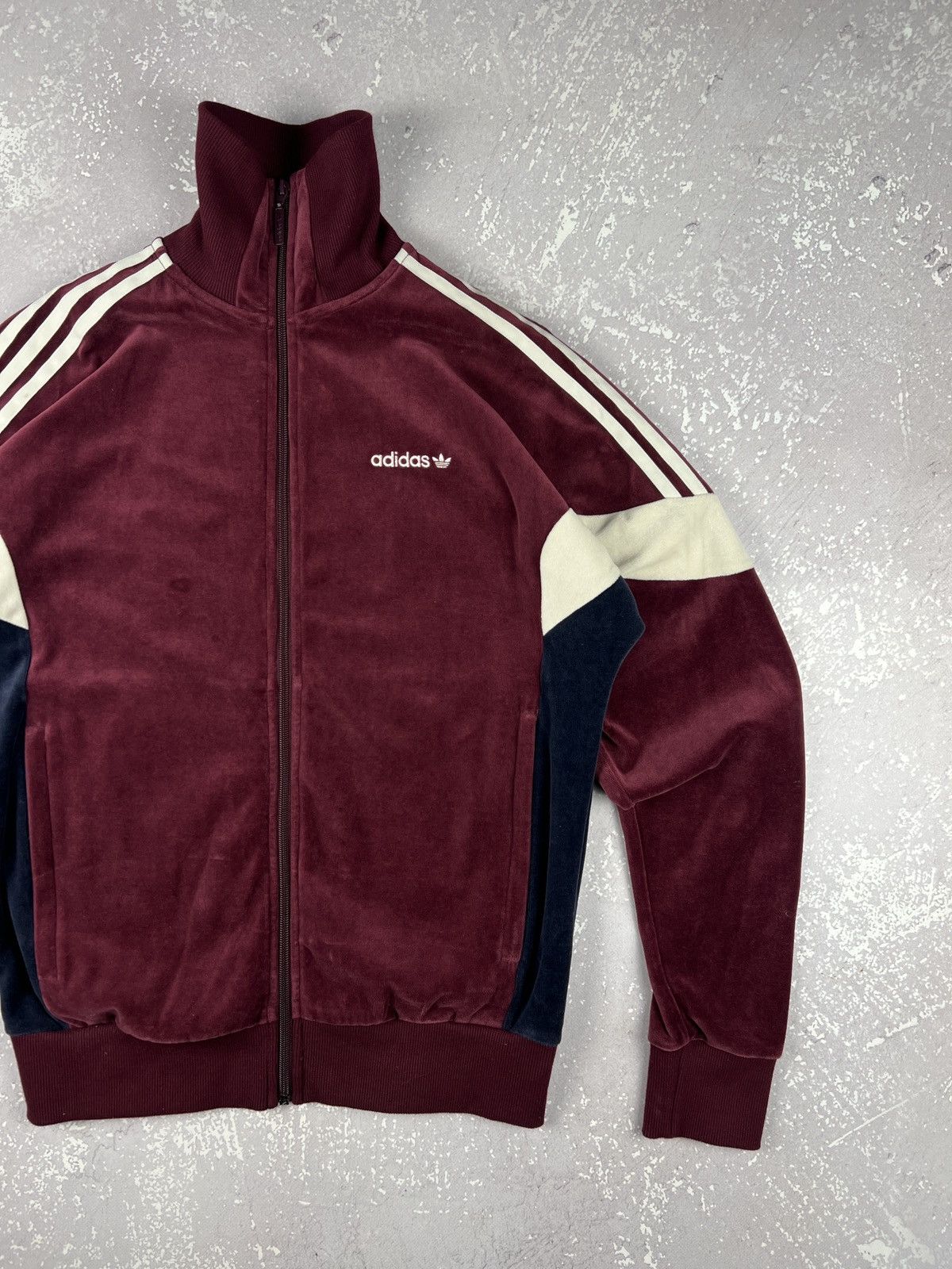 Adidas RARE Retro Adidas Velour Tack Top Jacket Mens S-M Burgandy Size US M / EU 48-50 / 2 - 2 Thumbnail