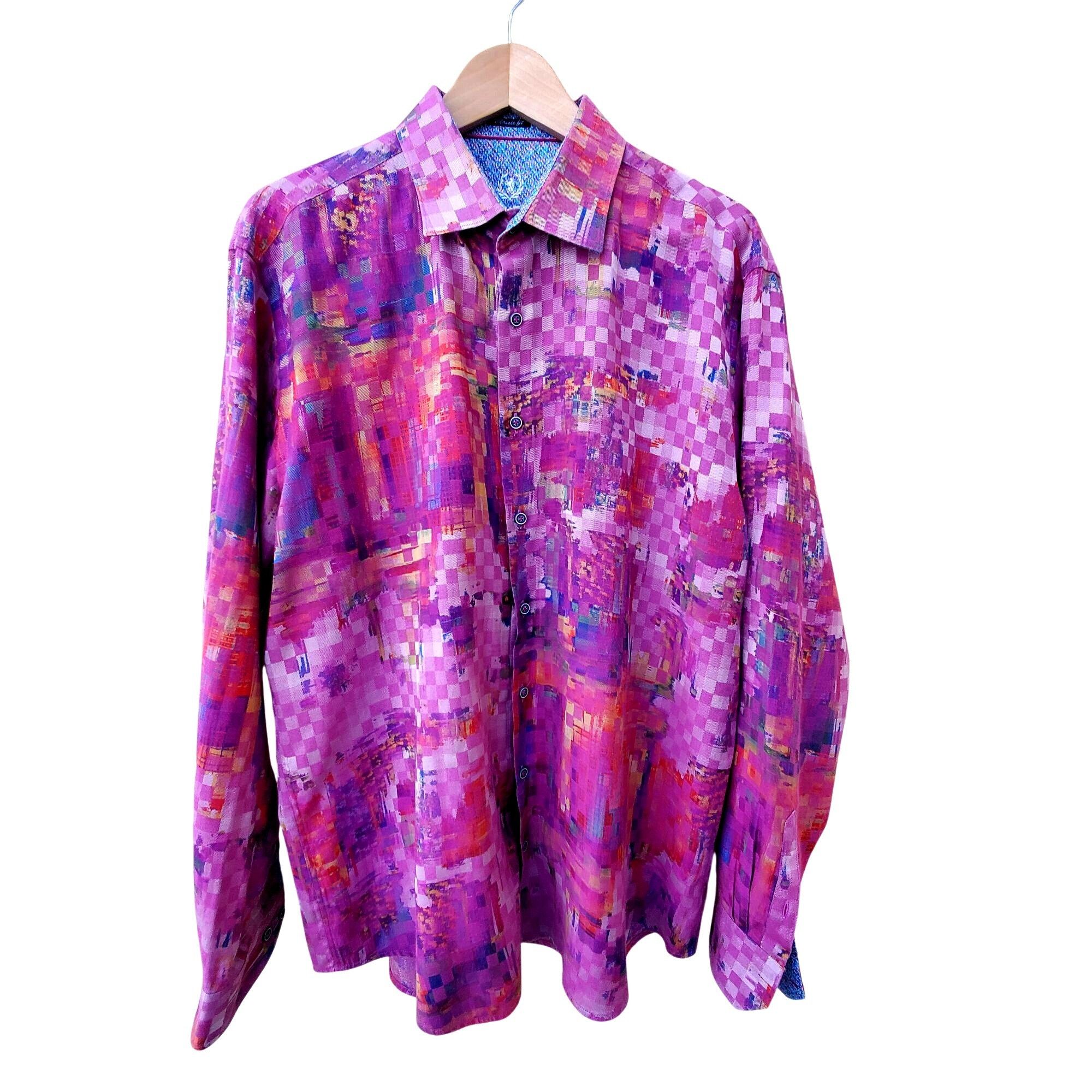 BUGATCHI Bugatchi Uomo Mens XL Designer Shirt Button Down Purple Geom Size US XL / EU 56 / 4 - 12 Thumbnail