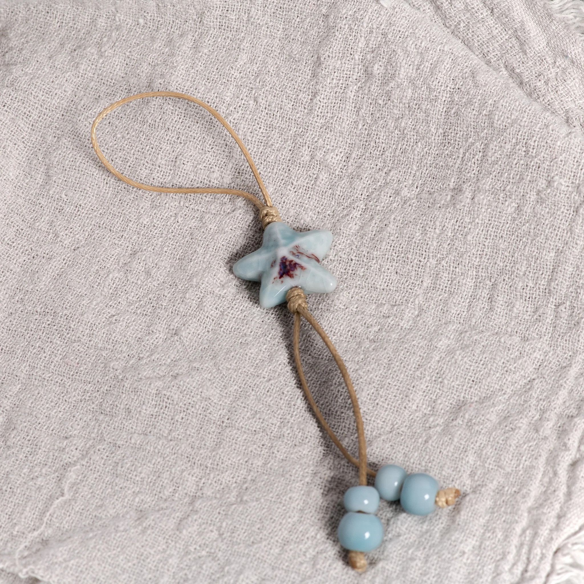 Handmade Star Ceramic Keychain Unique Bag Pendant Gift For Her Size ONE SIZE - 3 Thumbnail
