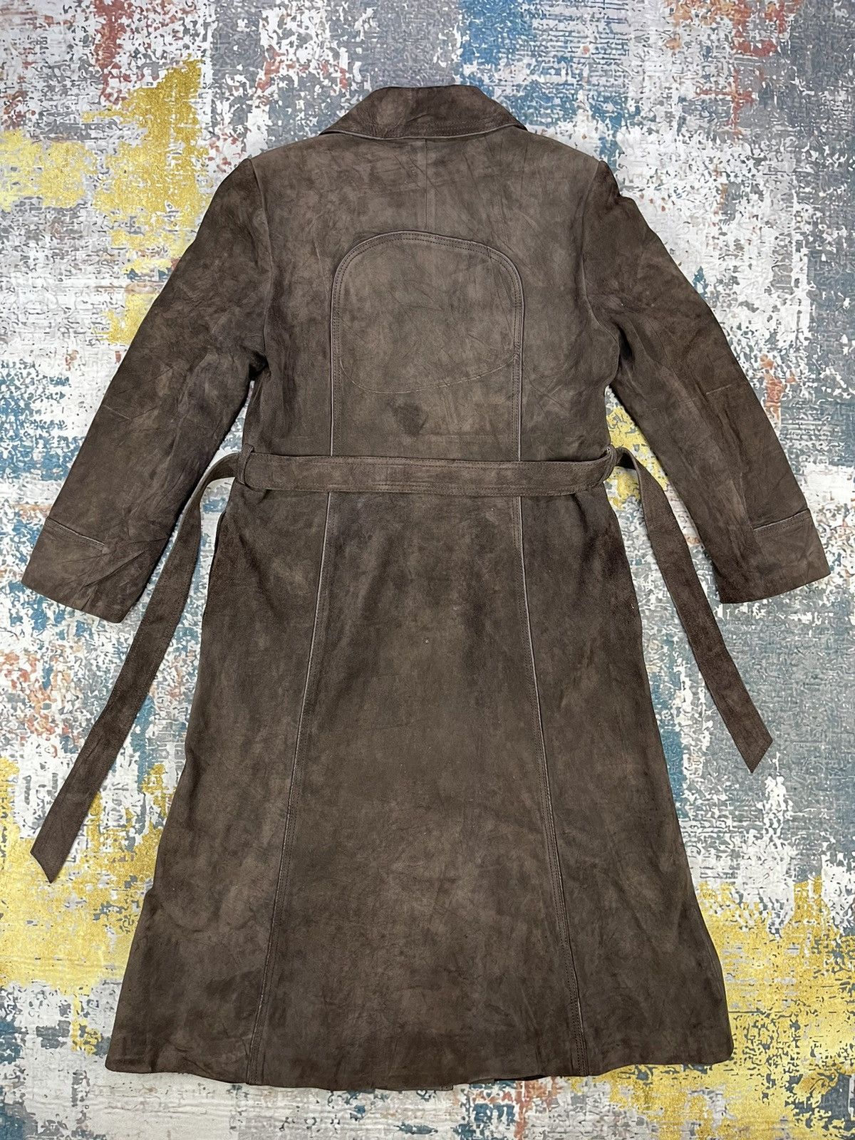 Genuine Leather Mylene Cowhide Suede Brown Trench Coat Size S / US 4 / IT 40 - 8 Thumbnail