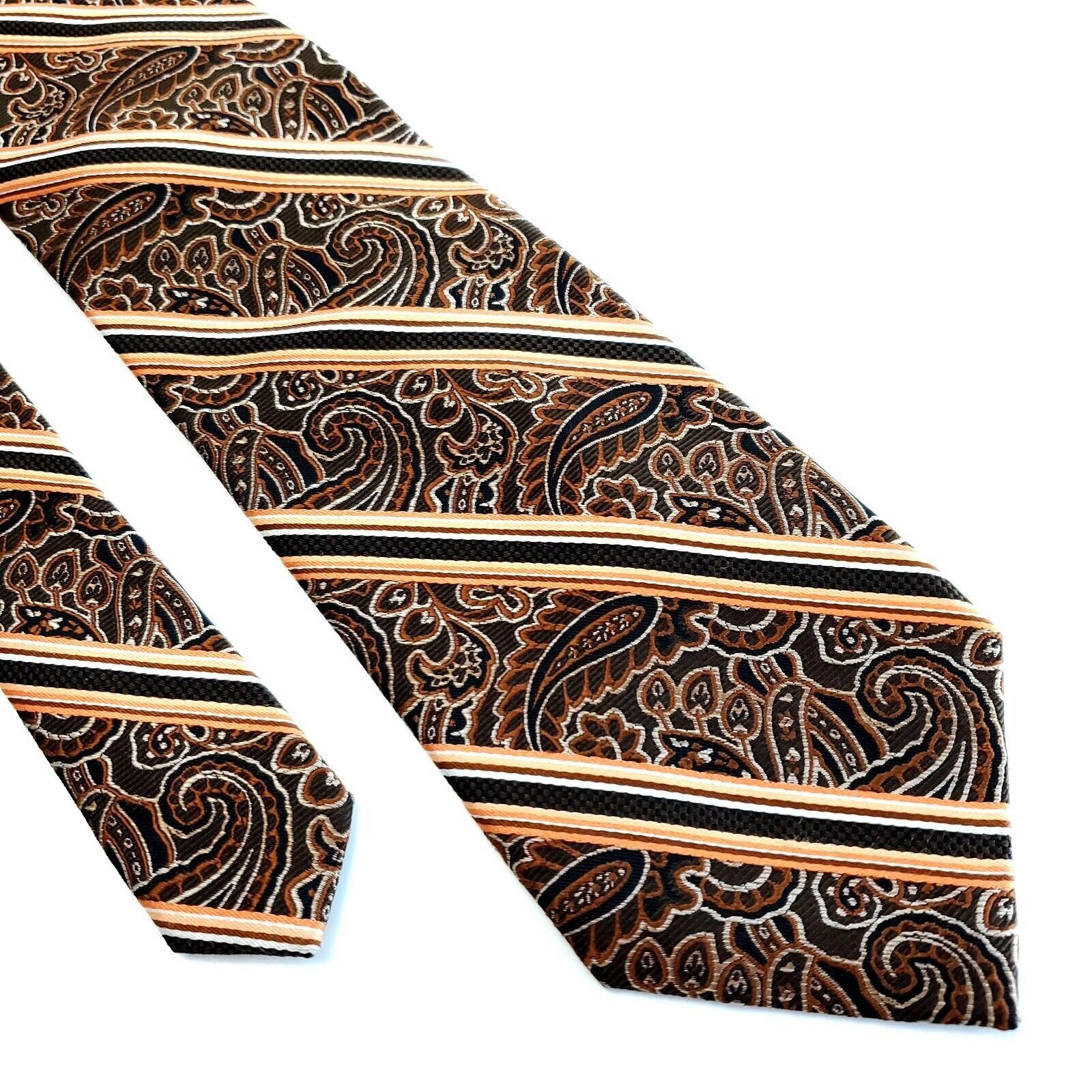 Pronto Uomo Pronto Uomo Couture Paisley Striped Brown Woven Silk Tie Size ONE SIZE - 1 Thumbnail