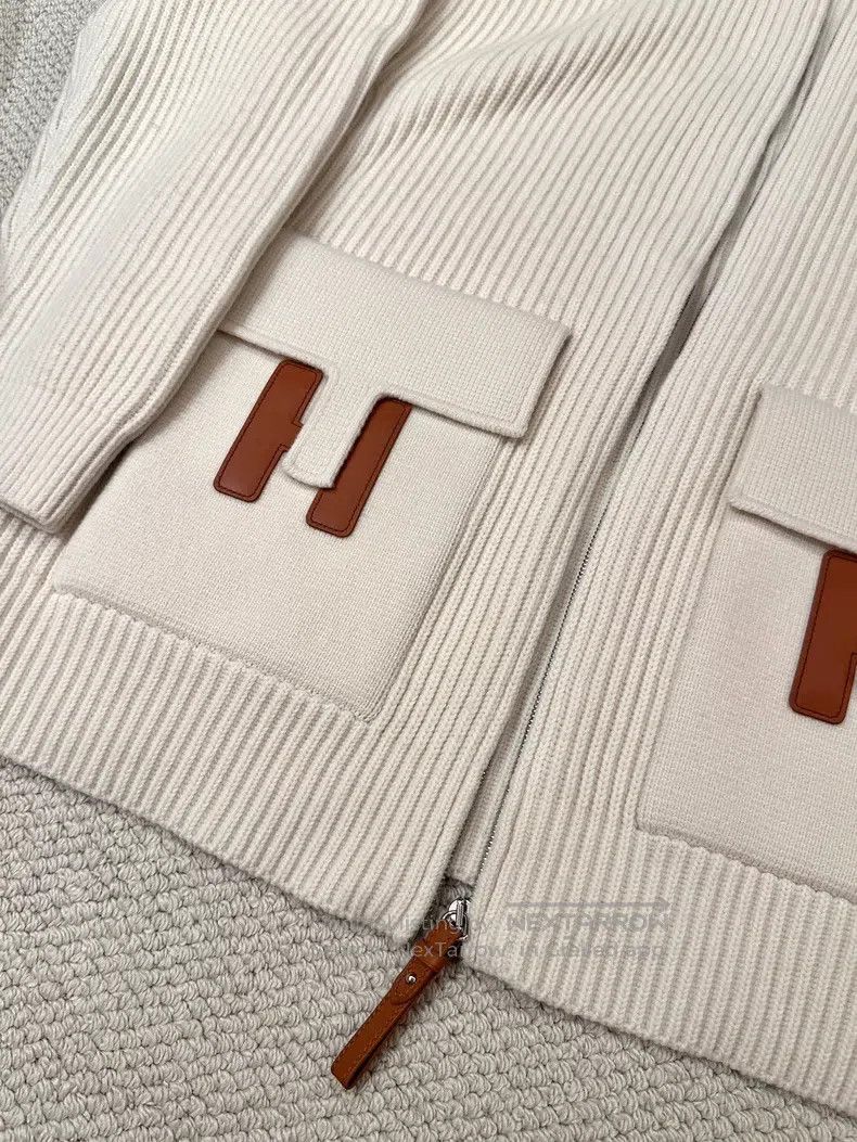 Hermes Hermes Women's wool H pocket zipper outer, white Size XS / US 0-2 / IT 36-38 - 2 Thumbnail