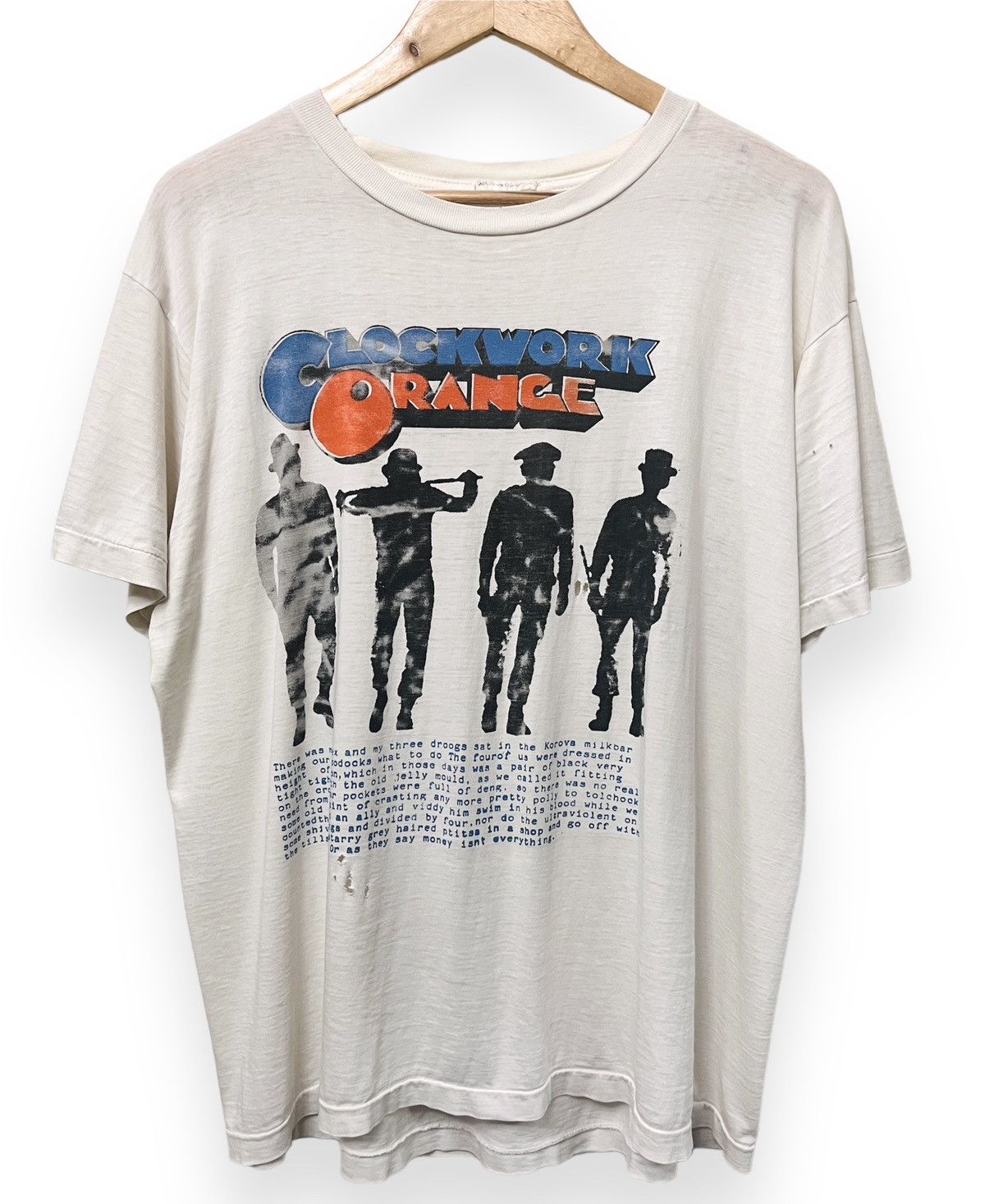 image of Vintage Original 70S/80S Clockwork Orange Movie Promo Shirt in White, Men's (Size XL)