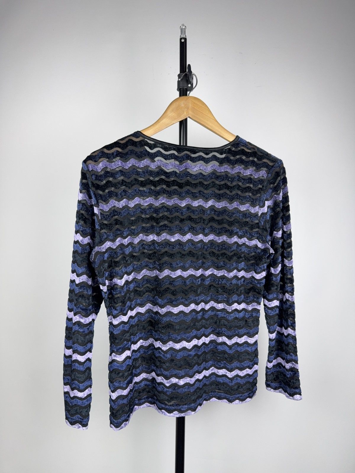Japanese Brand Avant Garde 90s Y2K Mesh Wave Longsleeve Purple Grunge Top Size M / US 6-8 / IT 42-44 - 9 Thumbnail