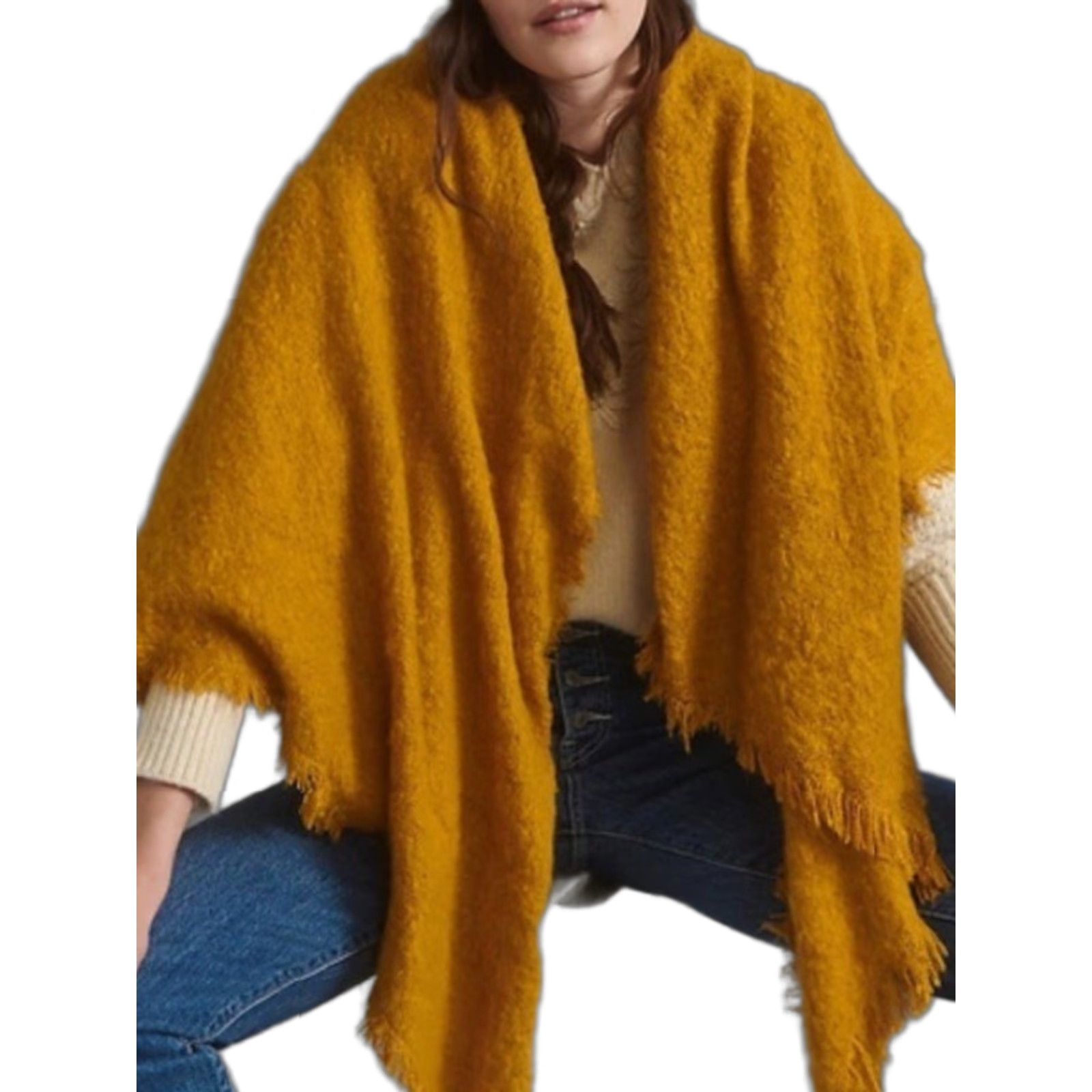 Anthropologie Joyeux Scarf Golden Yellow Boucle Knit New NWT