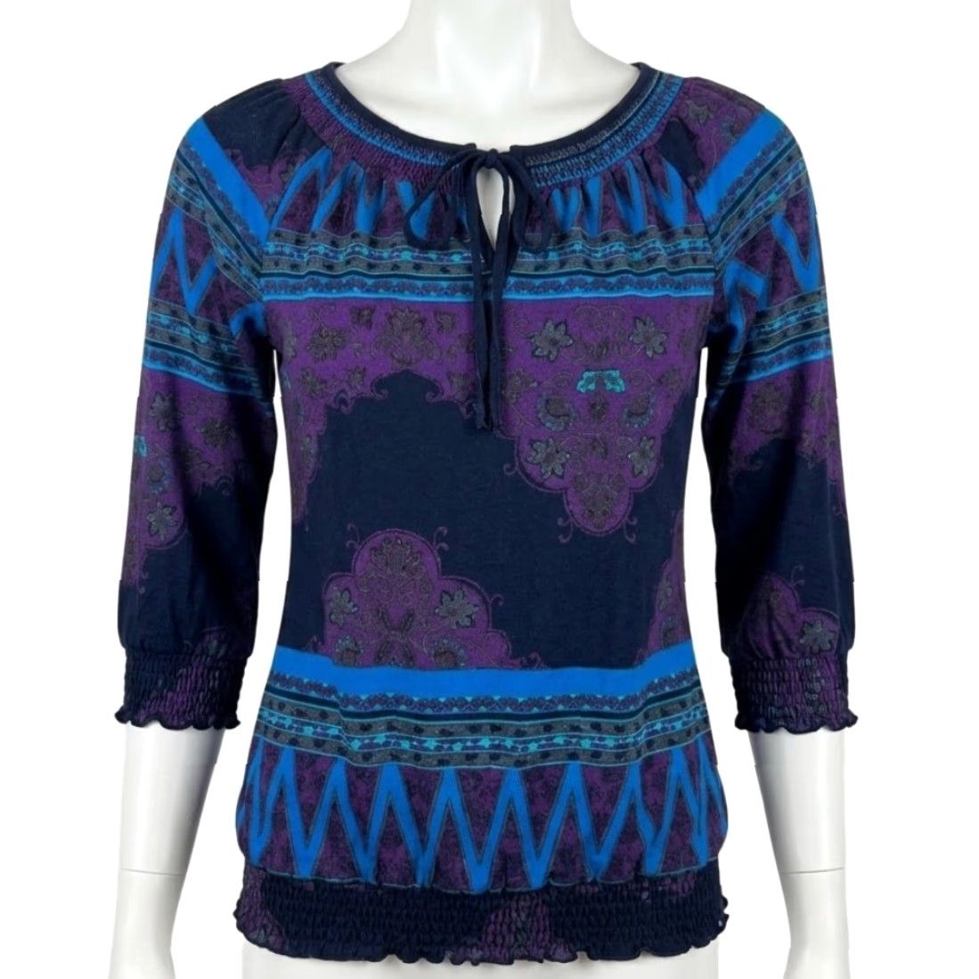Vintage GNW Blouse S Purple Blue Floral Boho Y2K Fairy Festival Women Long Sleeve Size S / US 4 / IT 40 - 2 Thumbnail