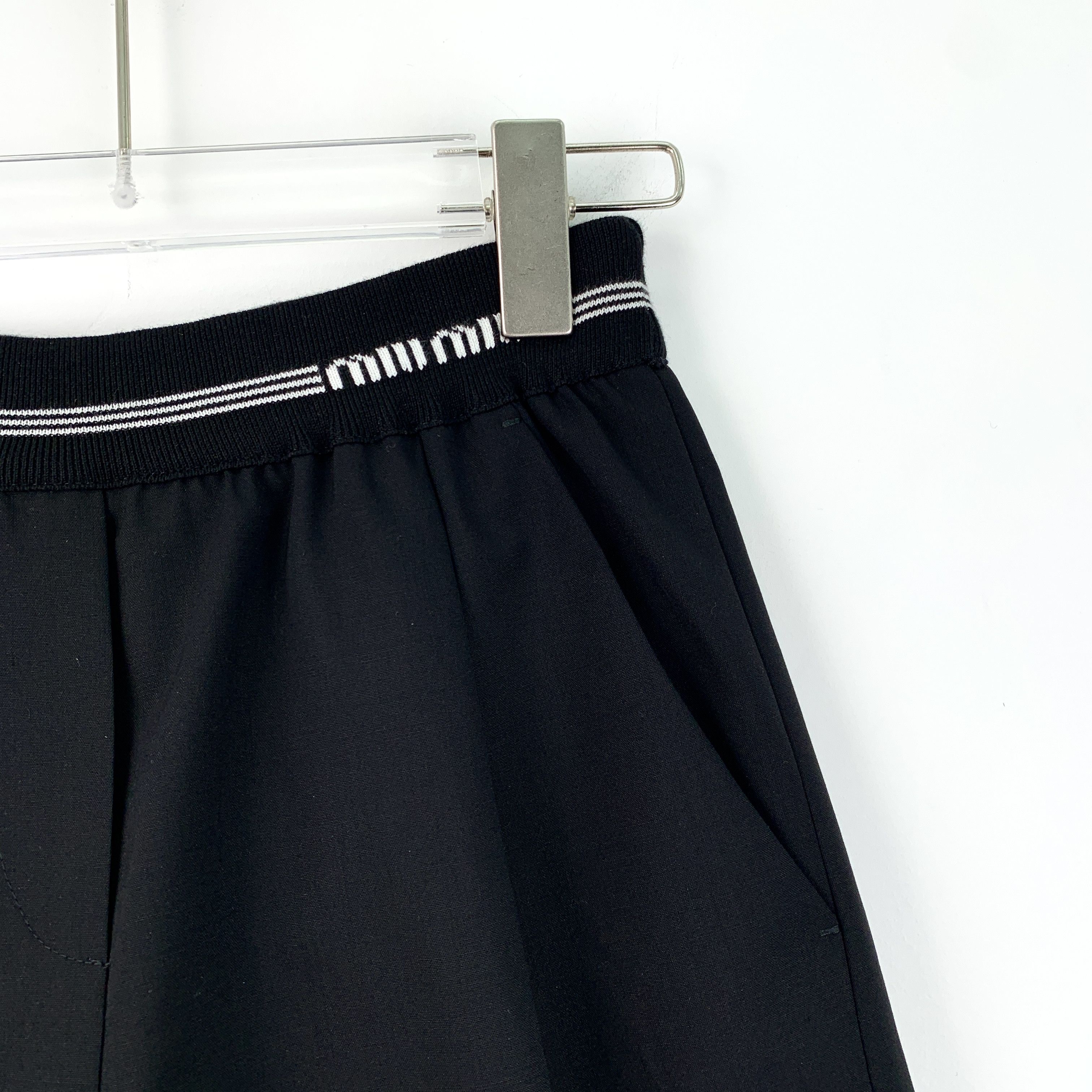 Miu Miu MiuMiu Black Striped Logo Wool Knit Shorts (Size 36) Size 25" / US 0 / IT 36 - 7 Thumbnail