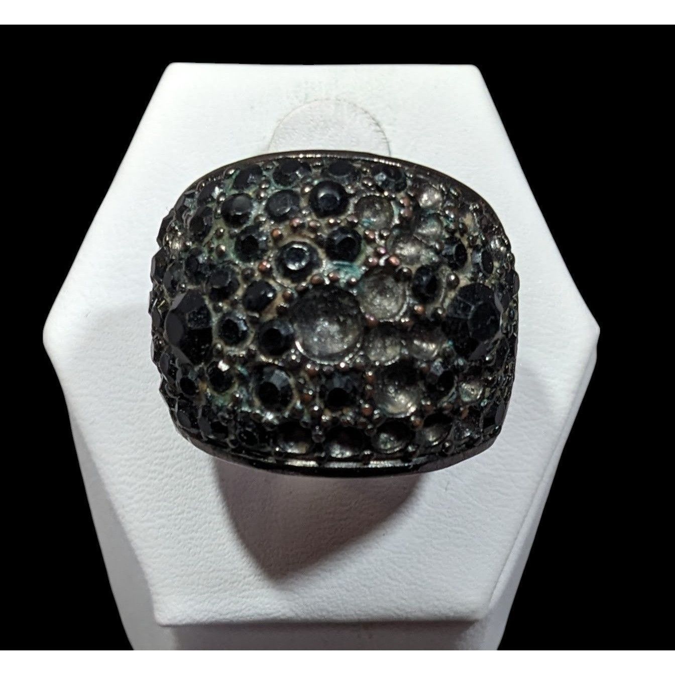 Other Chunky Black And Silver Dome Rhinestone Dome Ring Size 8 1/4 Size ONE SIZE - 1 Thumbnail