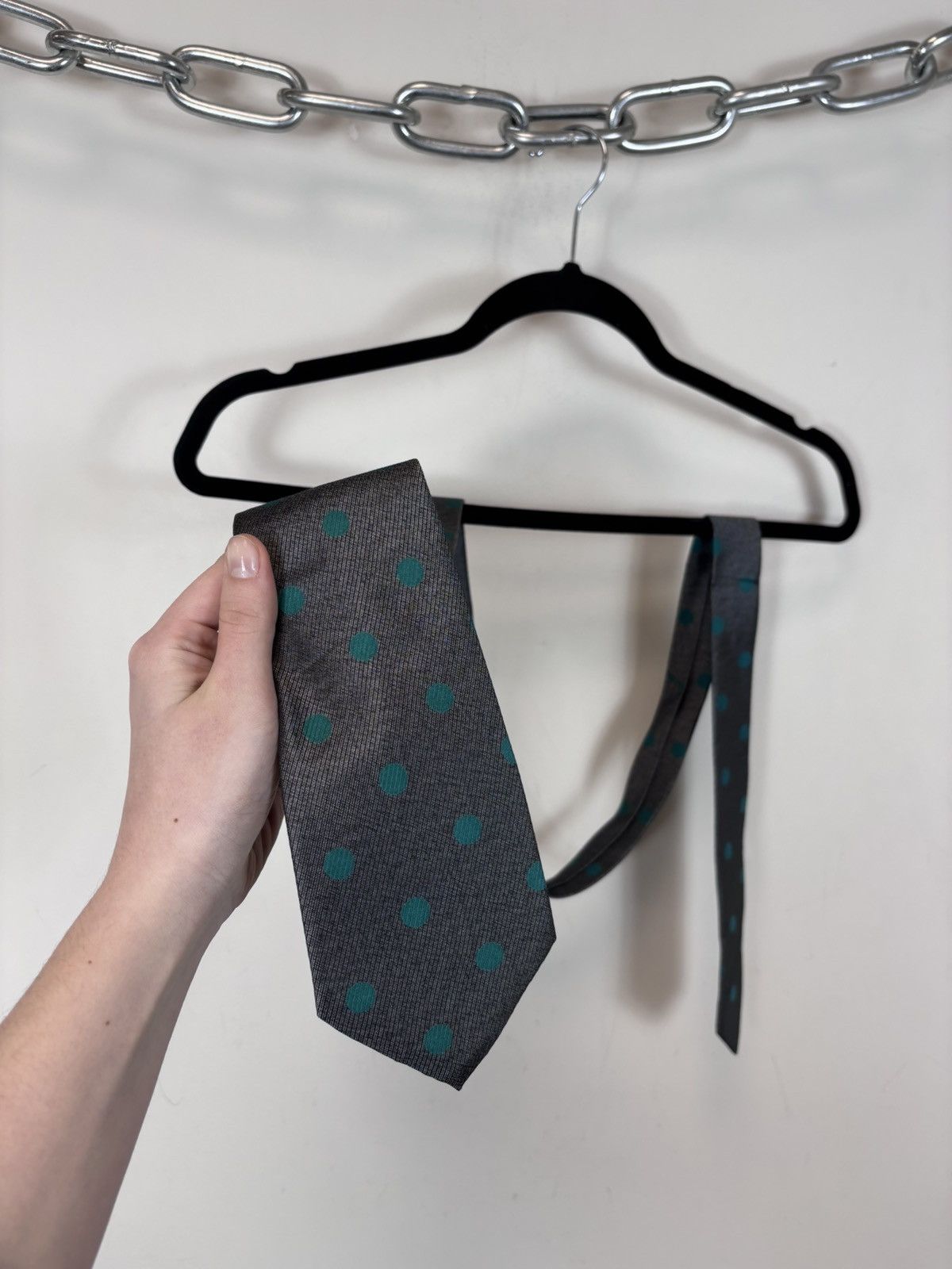 Ermenegildo Zegna Ermenegildo Zegna Grey Striped Polka Dot Silk Tie Size ONE SIZE - 2 Thumbnail