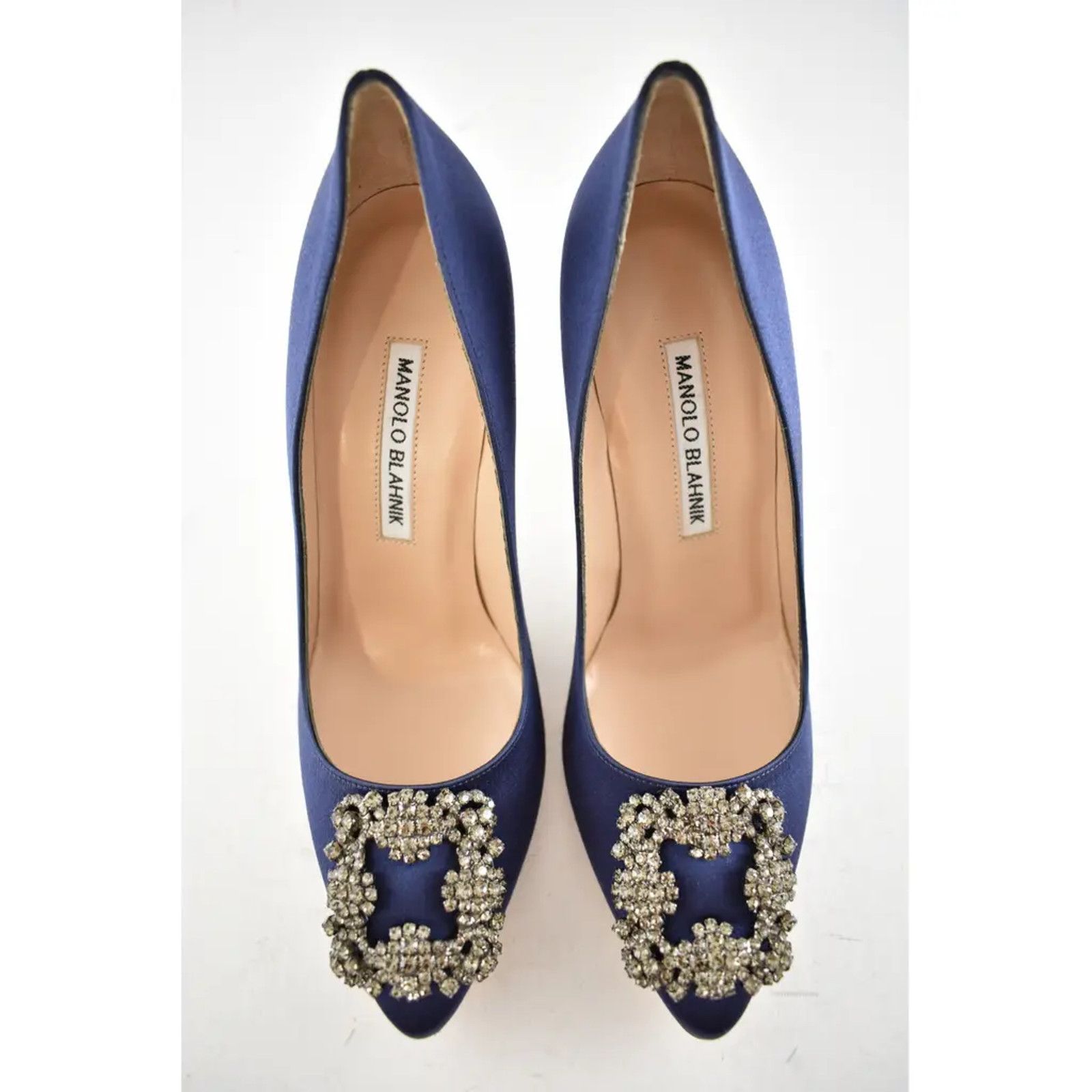 Manolo Blahnik Hangisi 105 Navy Satin Crystal Jewel Buckle Heel Pump 40 Size US 10 / IT 40 - 8 Thumbnail