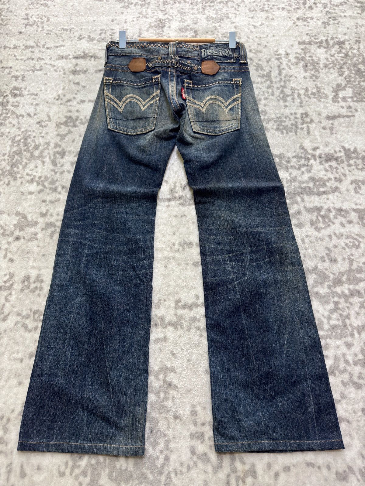 Edwin Edwin Blue Trip Flare Low Rise Mud Wash Buckle Back Denim Size US 28 / EU 44 - 1 Thumbnail
