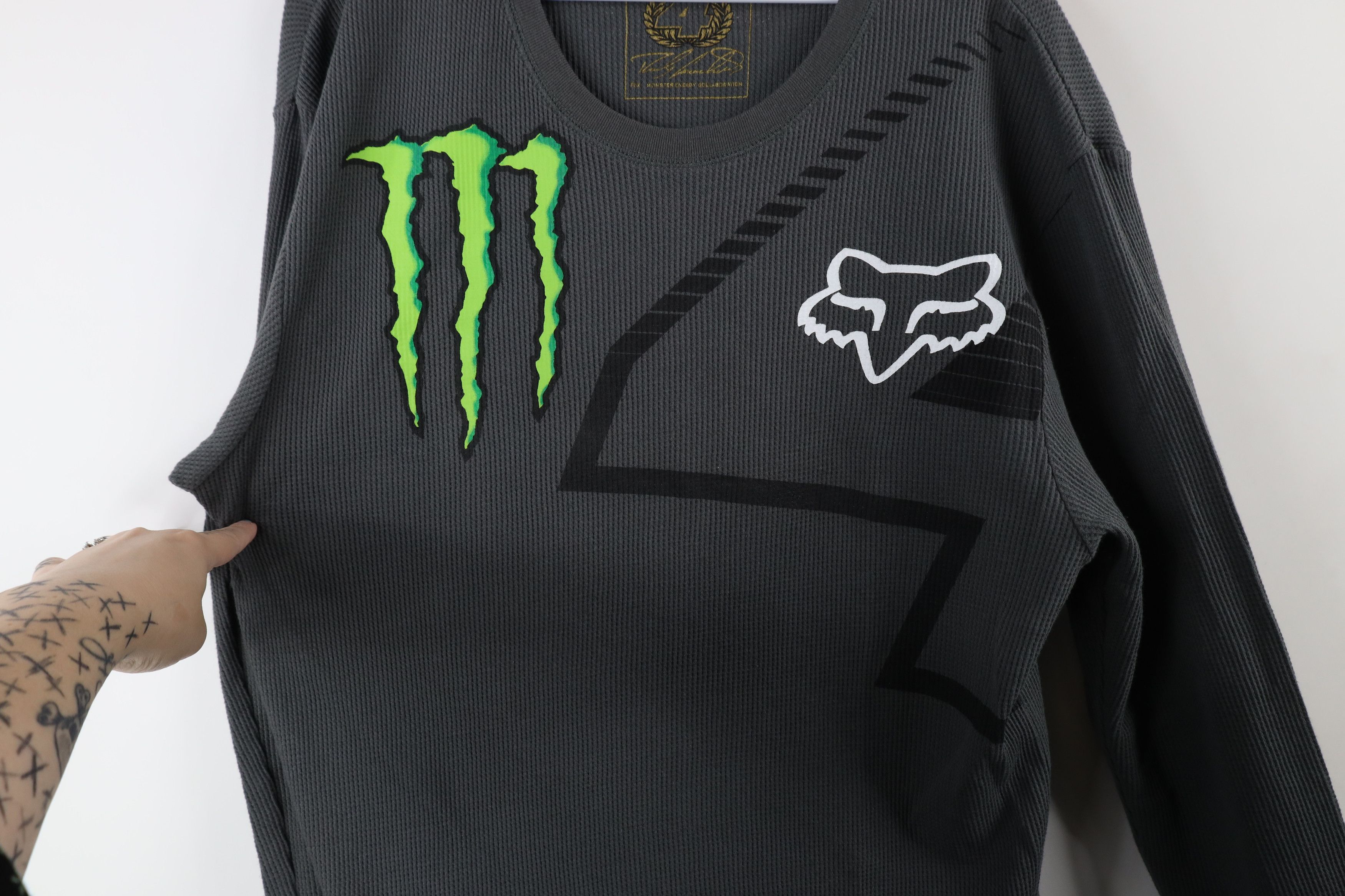 Fox Racing × Vintage Fox Racing x Monster Energy Thermal Waffle Knit T-Shirt Size US XL / EU 56 / 4 - 5 Thumbnail
