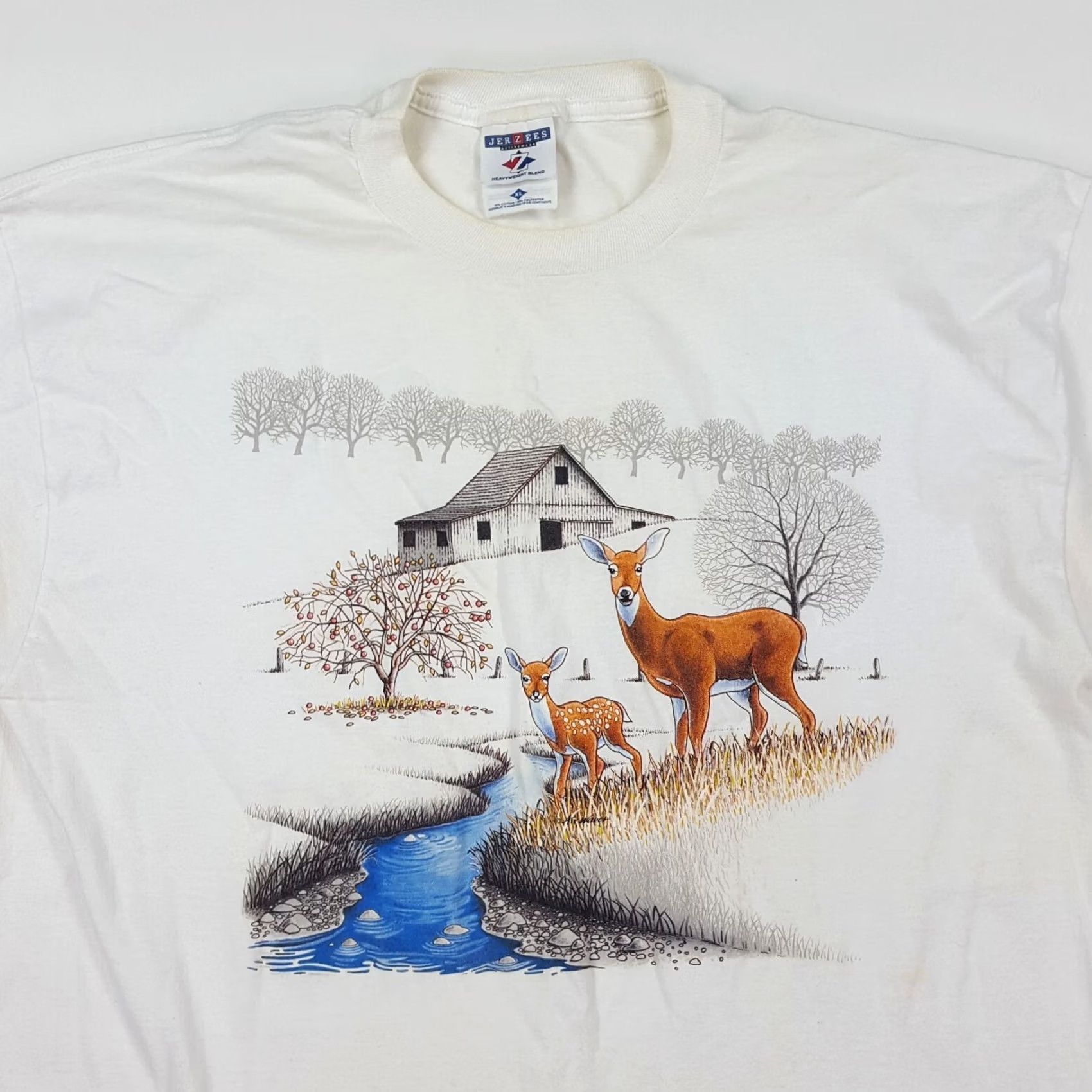 Jerzees VINTAGE Jerzees T-Shirt Deer Outdoor Nature Men's XL White Short Sleeve Retro 90s Y2K Graphic Print Shirt Mens Size US XL / EU 56 / 4 - 2 Thumbnail