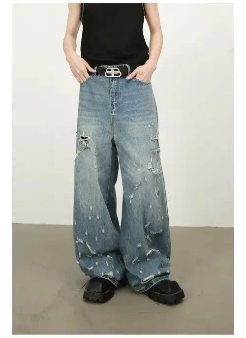 Jean American style distressed high street washed ripped jeans Size US 32 / EU 48 - 3 Thumbnail