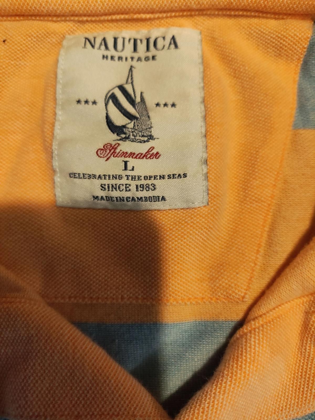 Nautica Men's Short Sleeve Polo Shirt Blue and Orange Stripes Size US L / EU 52-54 / 3 - 7 Thumbnail