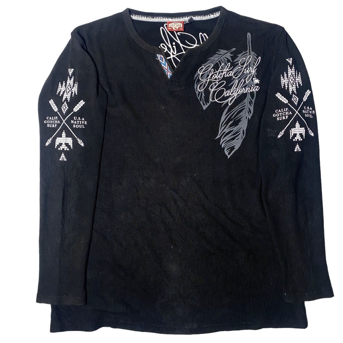 If Six Was Nine 2000's Gotcha Poem Ethnic Thermal Longsleeve Size US XL / EU 56 / 4 - 2 Thumbnail