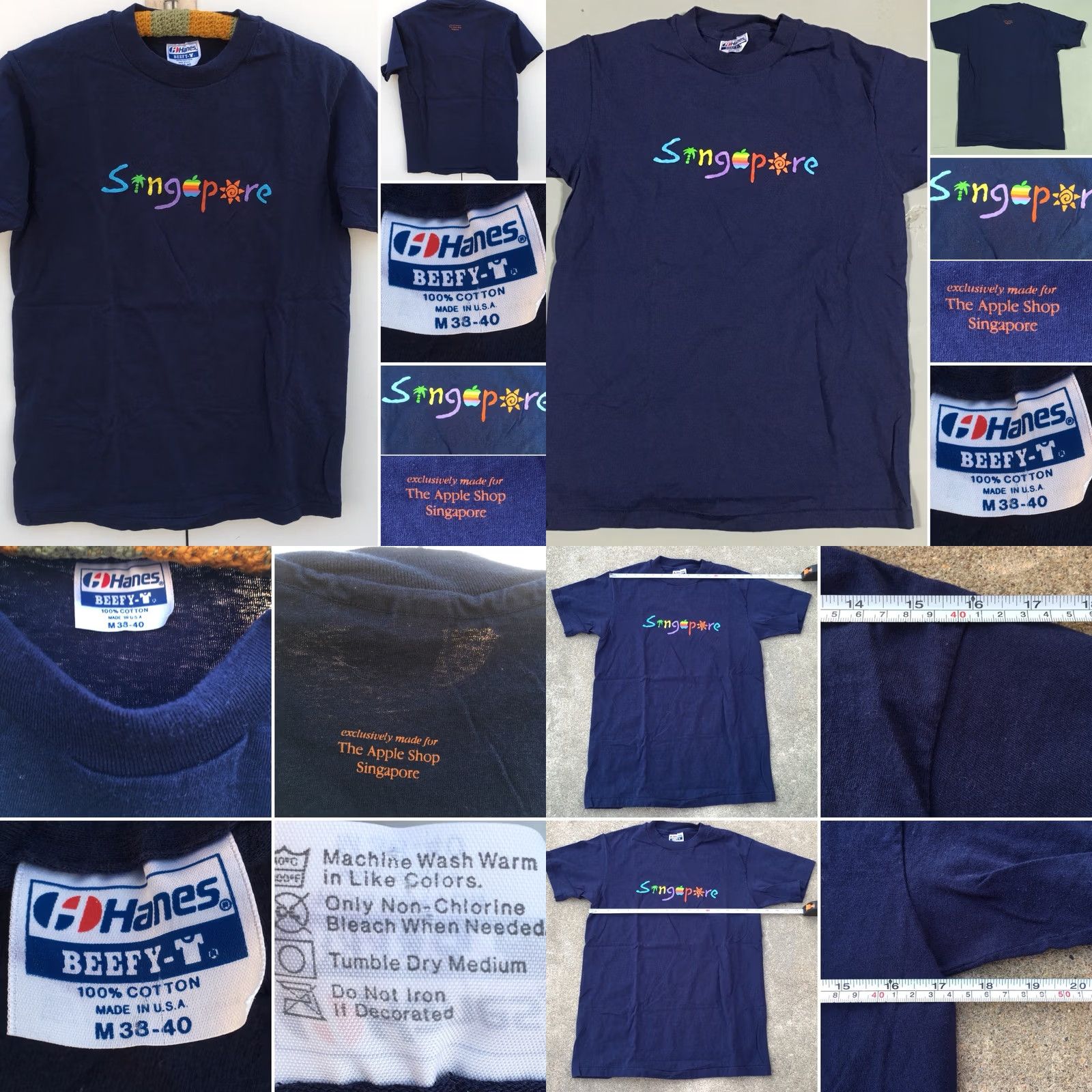 Hanes VINTAGE Hanes Beefy-T T-Shirt 80s 1980s Rainbow Apple Singapore The Apple Shop Mens M Blue Graphic Tee Shoes? Size US M / EU 48-50 / 2 - 8 Thumbnail
