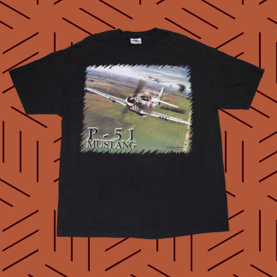 Vintage VTG P-51 MUSTANG SKYWEAR 90S TEE T-SHIRT GRAPHIC US MILITARY XL BLACK DIAMOND STAR AS? Size US XL / EU 56 / 4 - 1 Thumbnail