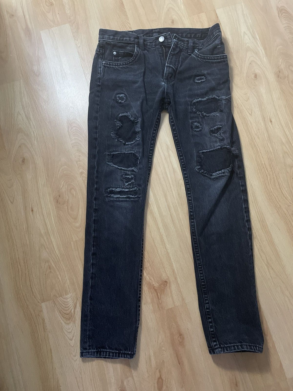 image of Helmut Lang Mr 87 Distressed Denim Jeans in Black, Men's (Size 29)