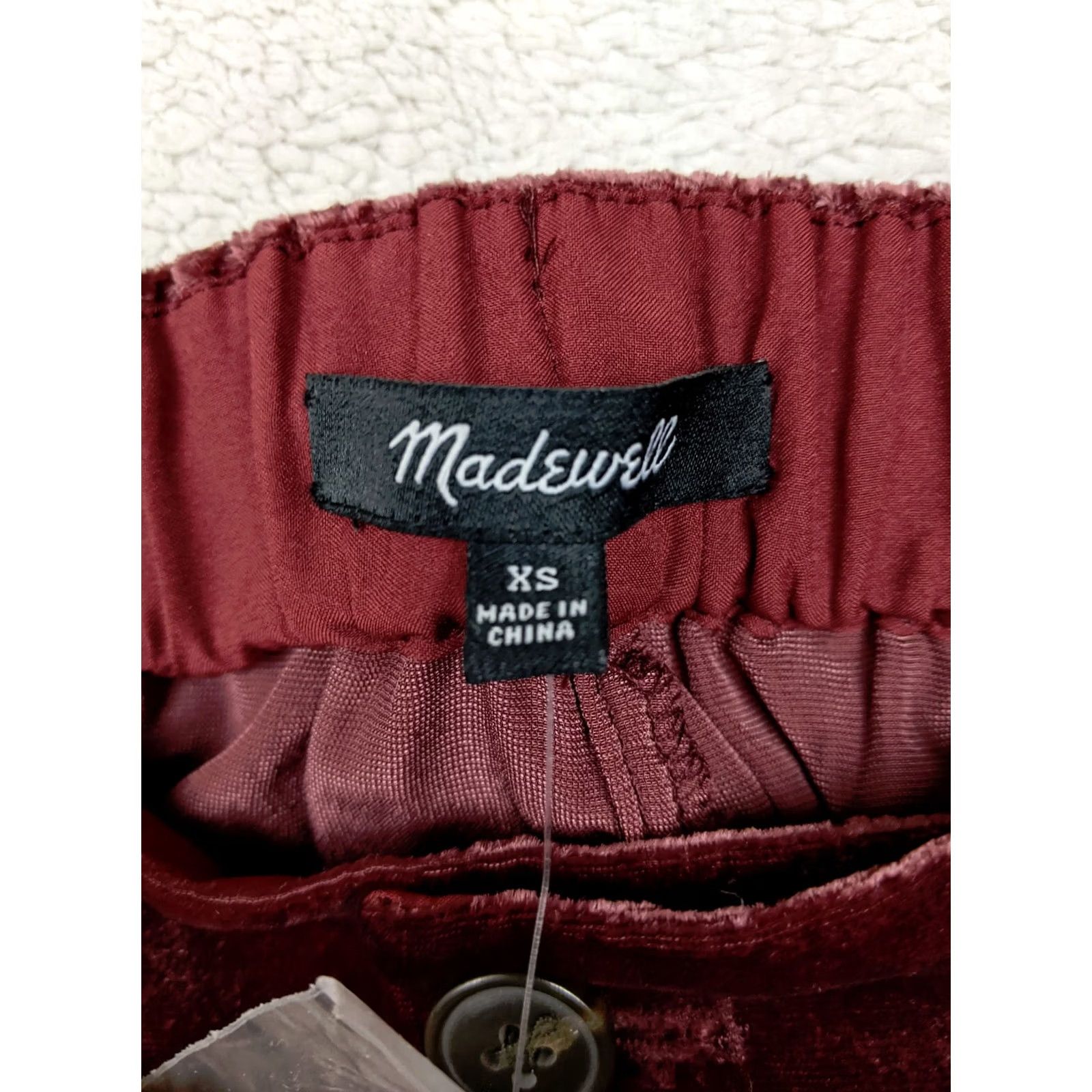 Madewell Madewell Womens XS 26x27 Elastic Waist Burgundy Velvet Velour Pants Pleated Size 26" / US 2 / IT 38 - 4 Thumbnail