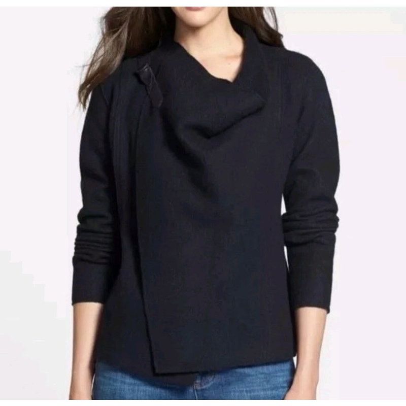 Eileen Fisher Eileen Fisher Moto Wrap Jacket Sweater Wool Leather Trim – M Size M / US 6-8 / IT 42-44 - 3 Thumbnail
