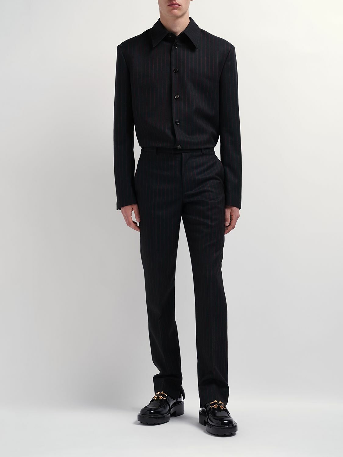 Bottega Veneta Dark Green Wool Pinstripe Slim Trousers Size US 38 / EU 54 - 2 Thumbnail