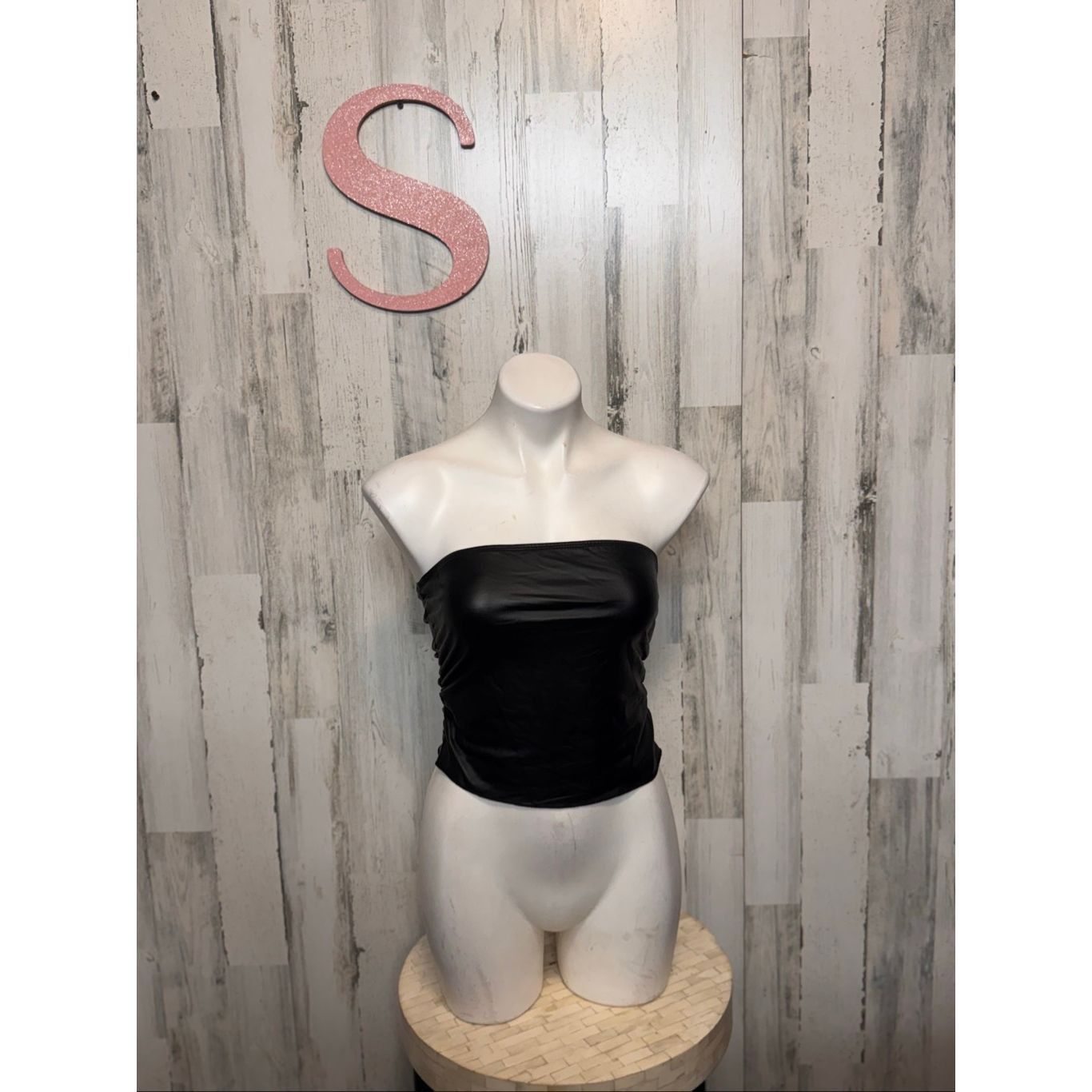 Other Black Faux Leather Tube Top Small | Strapless Shiny Clubwear Size S / US 4 / IT 40 - 2 Thumbnail