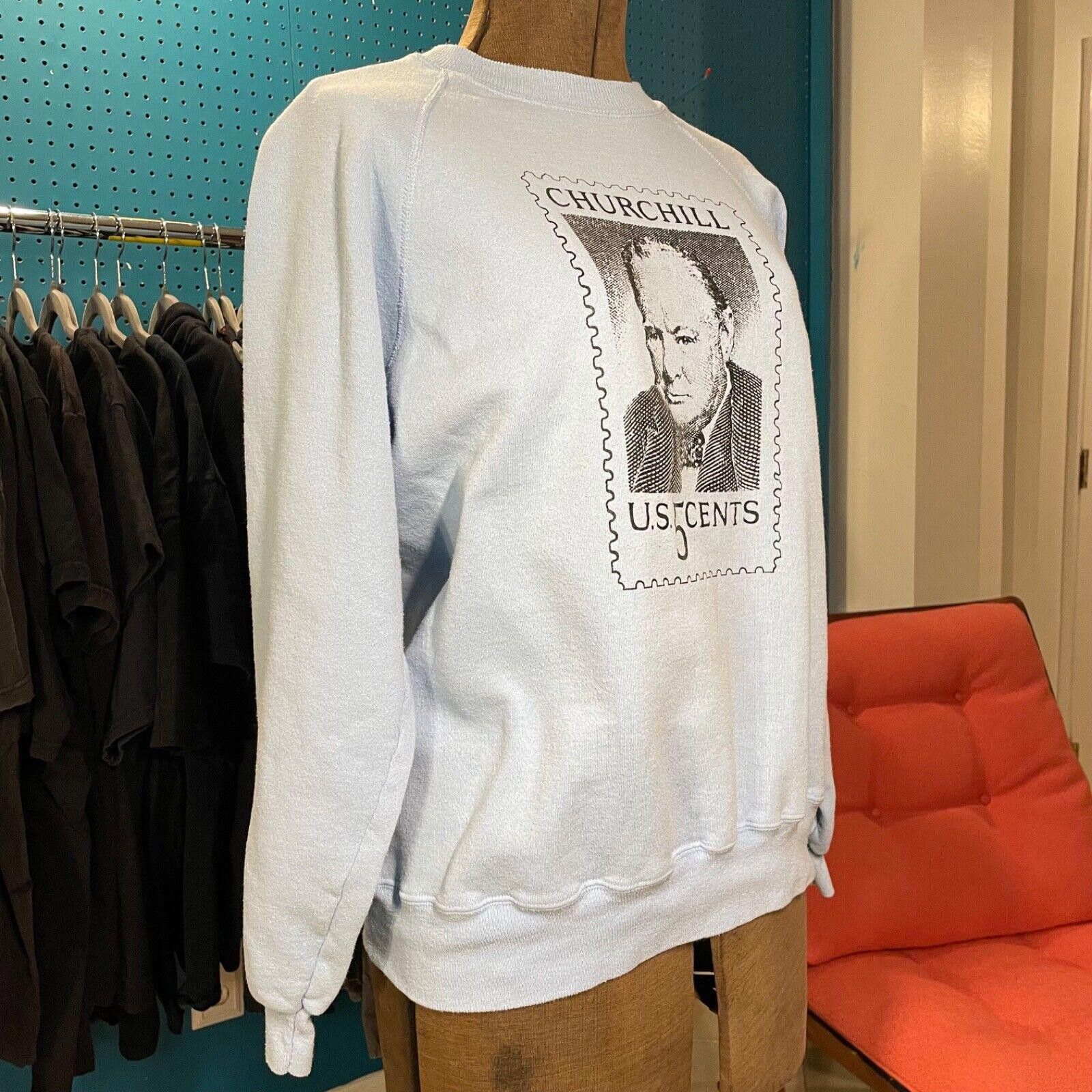 Hanes × Vintage Blue Churchill Stamp Sweatshirt Grandpacore Grandmacore USA Size US L / EU 52-54 / 3 - 3 Thumbnail