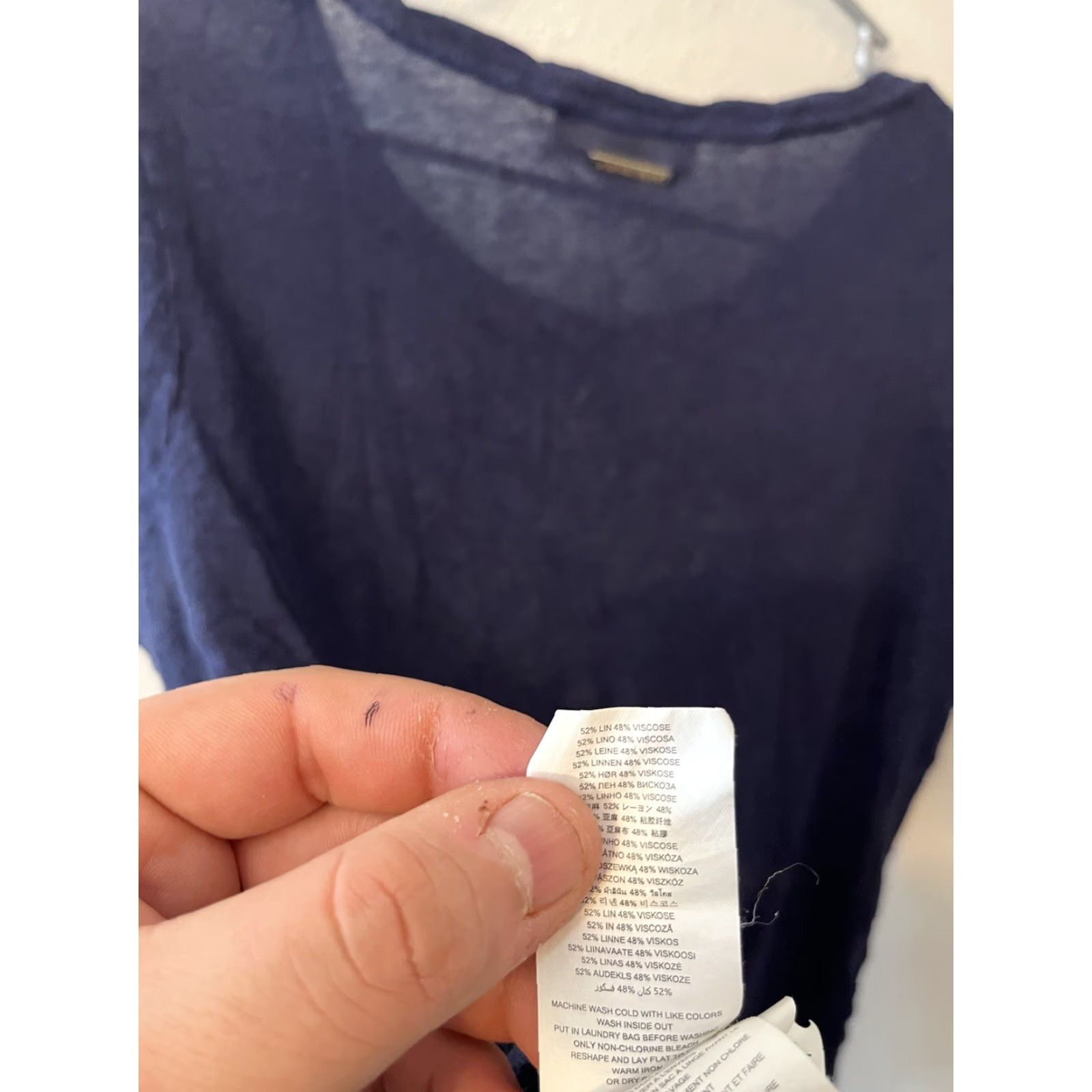 Vintage MICHAEL Michael Kors Shirt Top Short Sleeve Linen Tie Front Knot Solid Blue Size Large Size L / US 10 / IT 46 - 4 Thumbnail