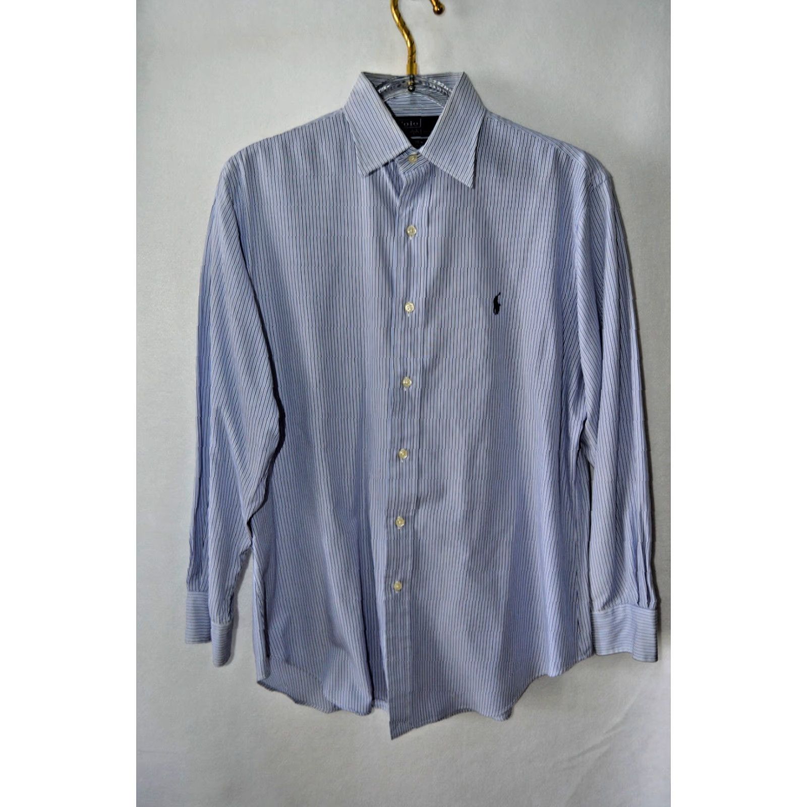 Polo Ralph Lauren VINTAGE Polo Ralph Lauren Dress Shirt Blue Stripe Cotton 16 32/33 L/S Andrew Button-Down Collar Mens Shirt Classic Fit Size 42R - 2 Thumbnail