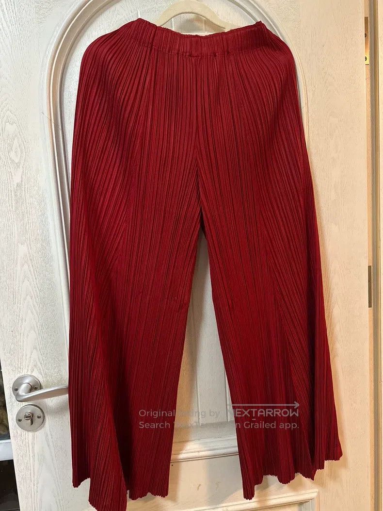Issey Miyake Issey Miyake size:1 Deep Red Wide-Leg Trousers Size 22" - 1 Thumbnail