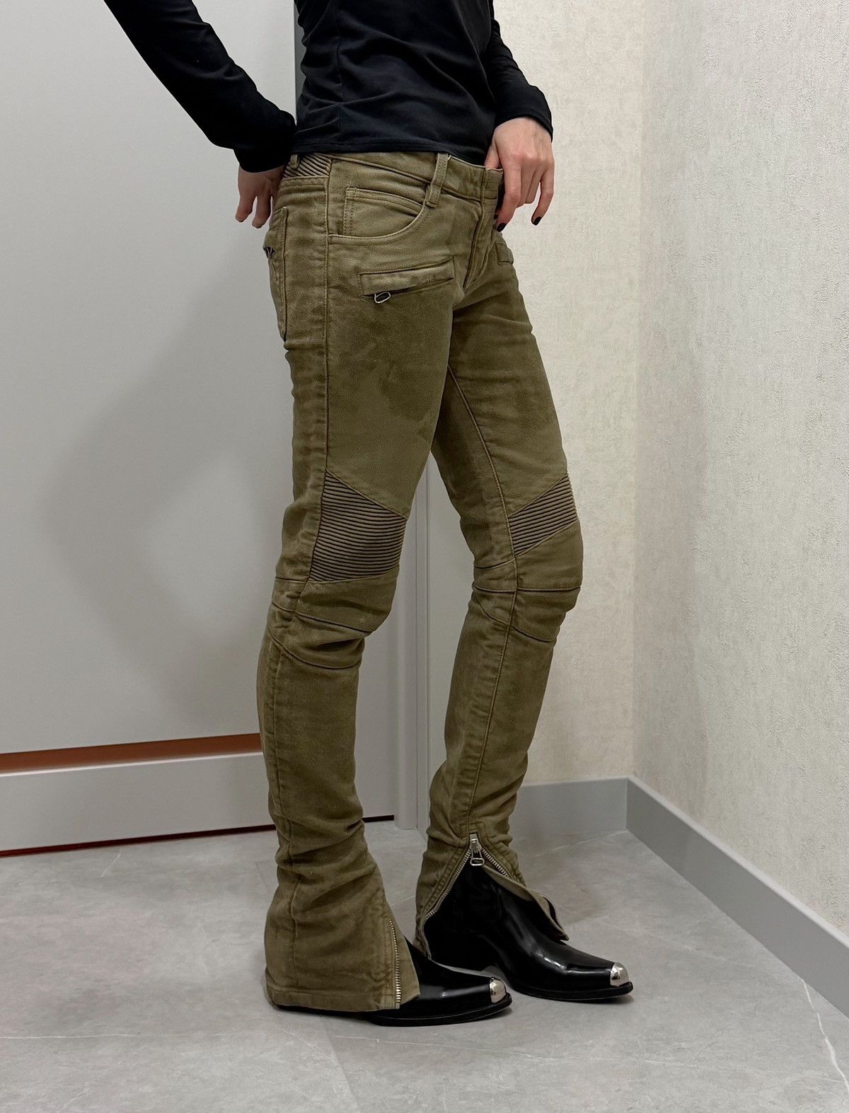Balmain BALMAIN Decarnin SS 2010 Wax ‘Stain’ Biker Denim Zip Jeans Size US 28 / EU 44 - 4 Thumbnail