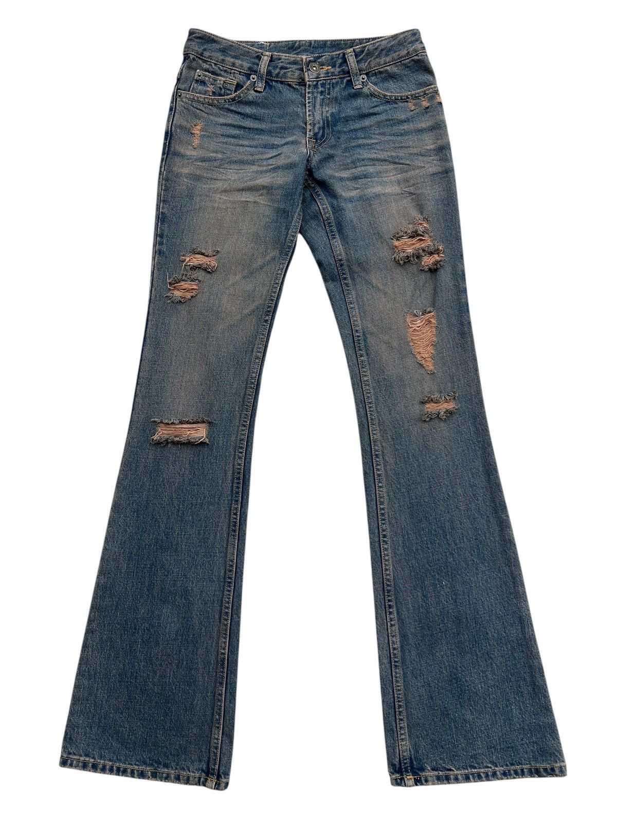 Japanese Brand Virca Lowrise Mudmax Distressed Denim Flare Jeans 27x33 Size 27" / US 4 / IT 40 - 2 Thumbnail