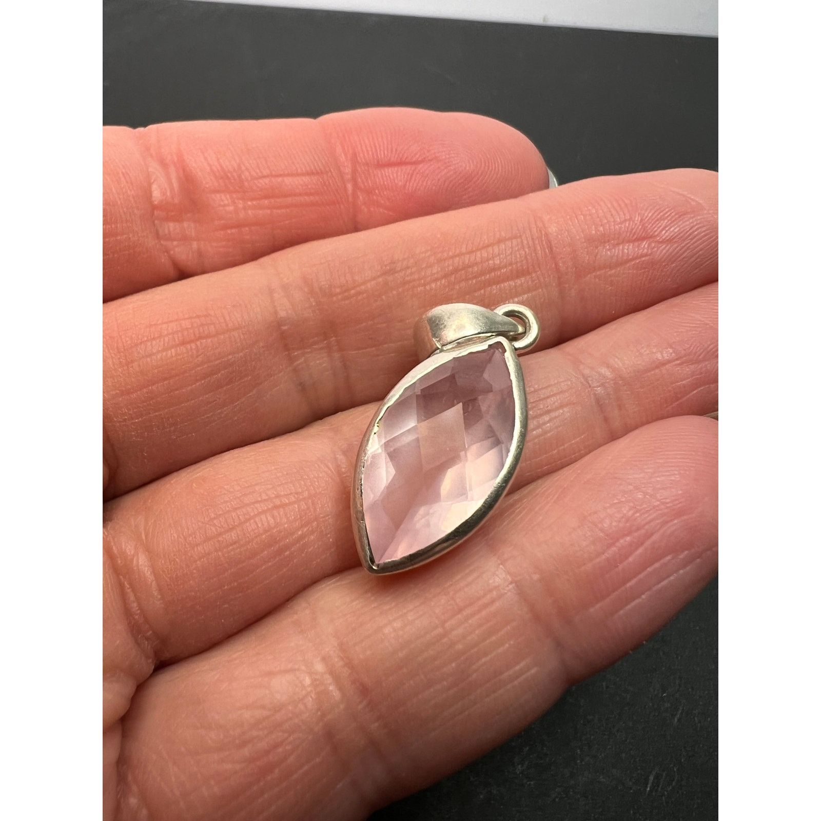 Other NEW Rose Quartz gemstone marquise sterling silver pendant Size ONE SIZE - 11 Thumbnail