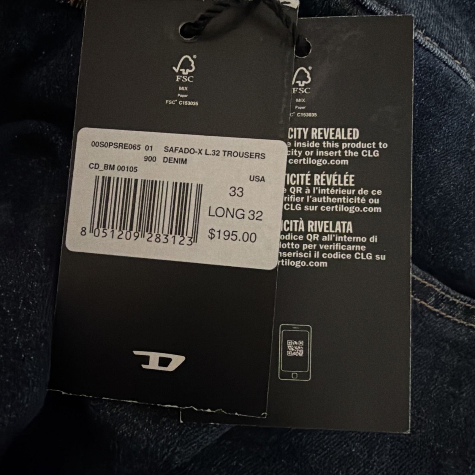 Diesel Diesel Mens Safado Straight Jeans RE065 Blue $195 Size 33/32 Size US 33 - 7 Thumbnail