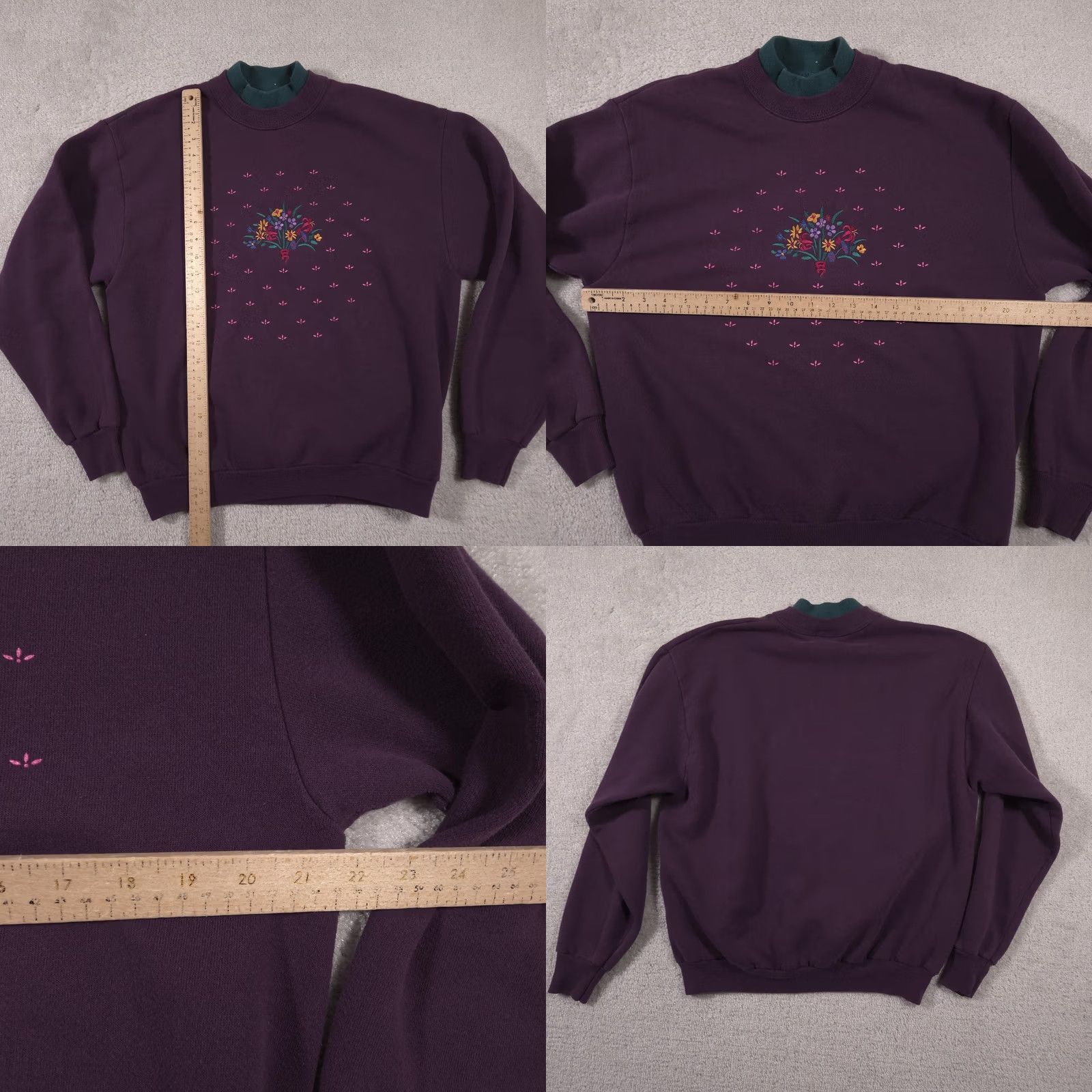 Vintage Gopher Sport Sweatshirt Womens Medium Purple Floral Embroidered Made USA Size M / US 6-8 / IT 42-44 - 8 Thumbnail